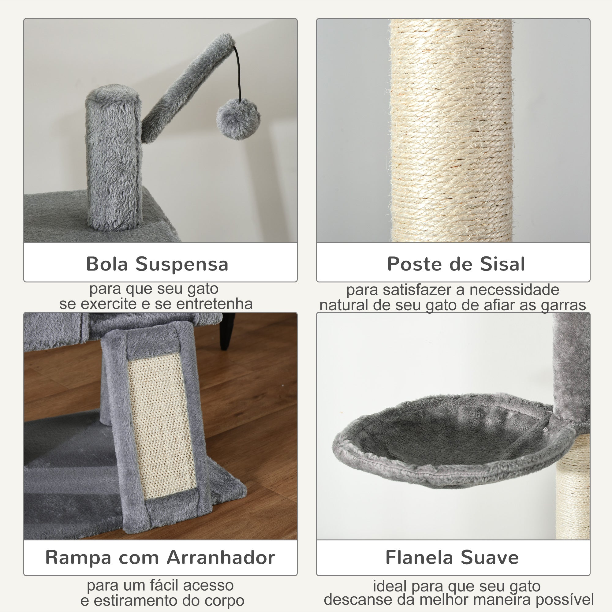Arranhador para Gatos com Altura Ajustável 230-280cm e Cor Cinza Claro