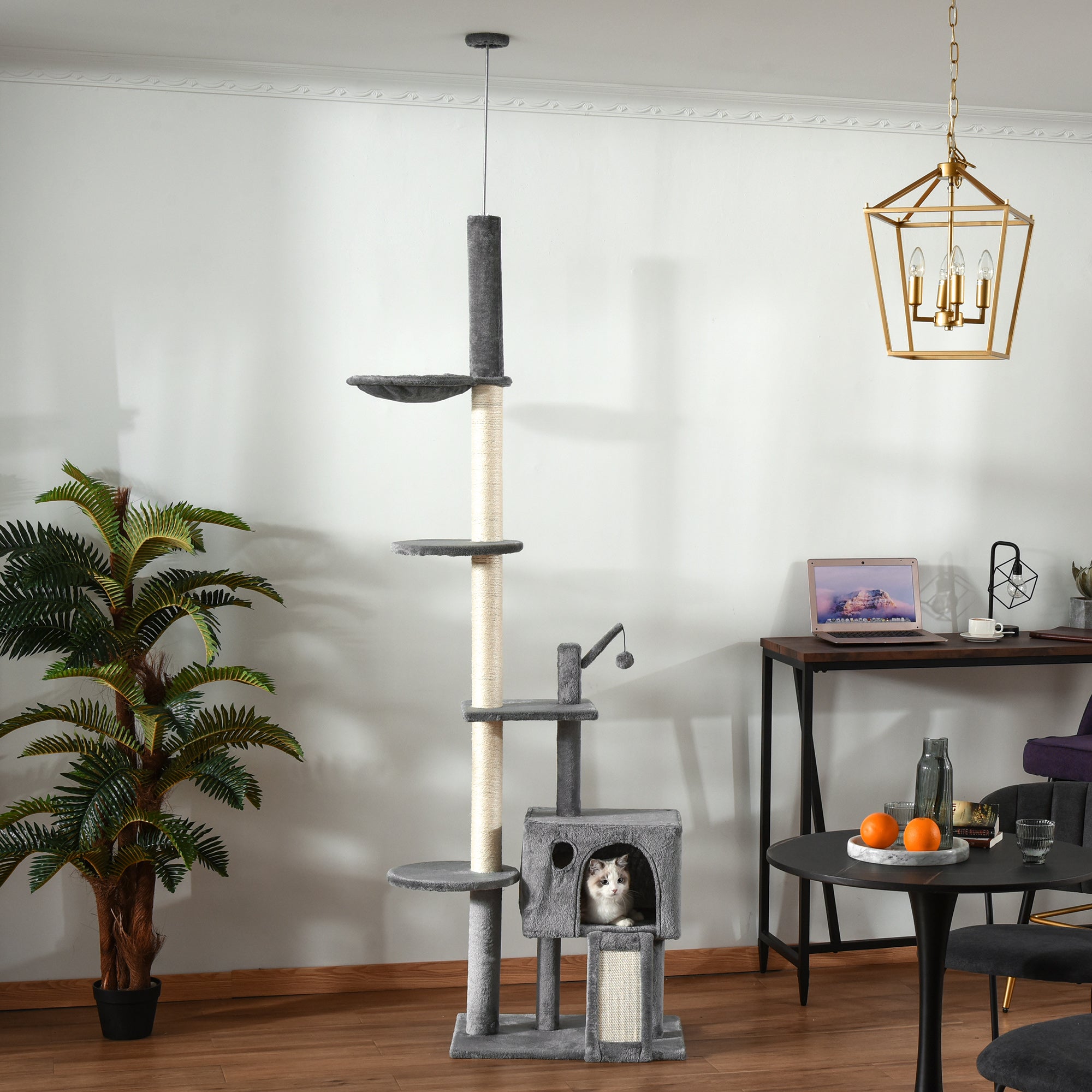 Arranhador para Gatos com Altura Ajustável 230-280cm e Cor Cinza Claro