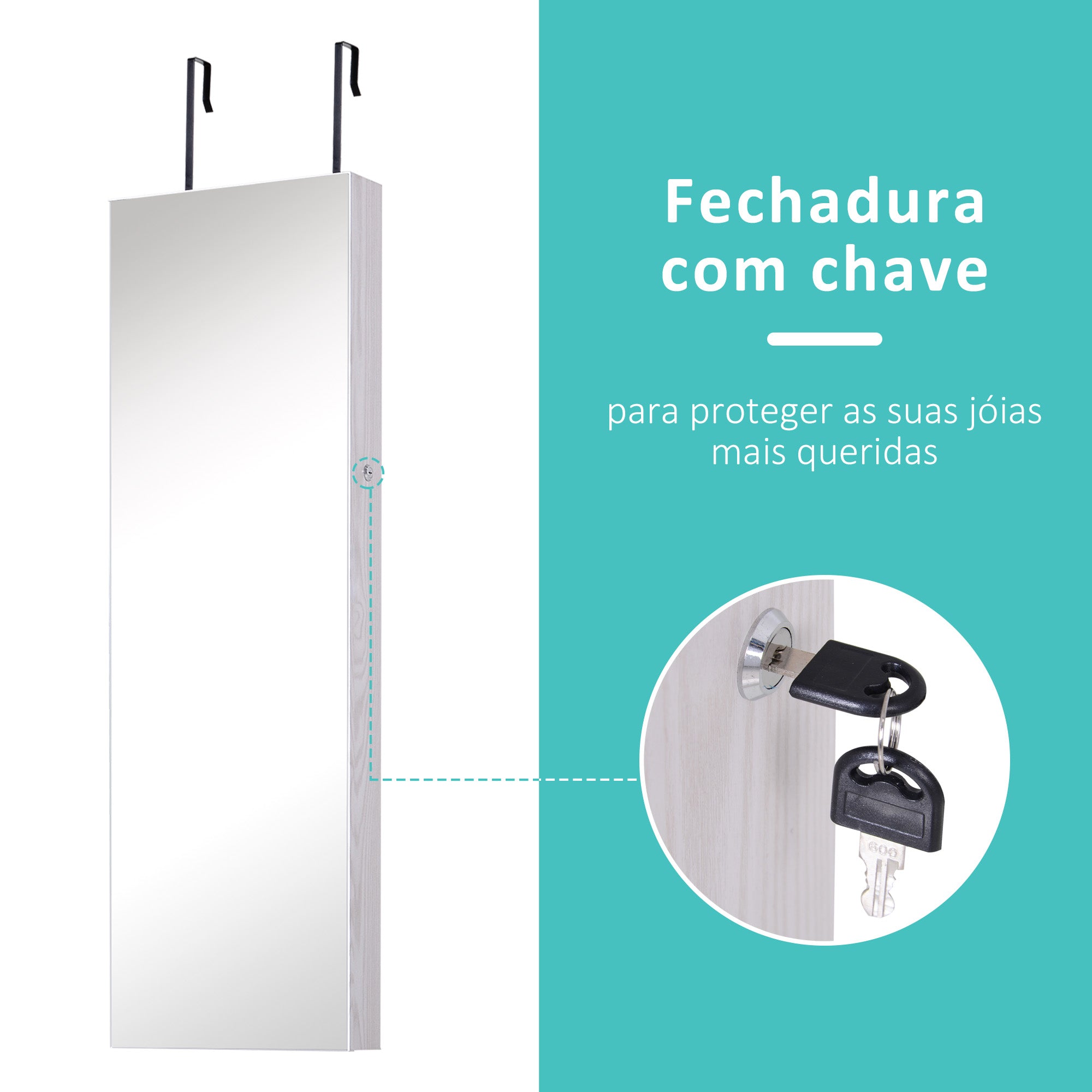 Espelho com Móvel de Bijuterias – 37x120x10cm – Cinza Claro – MDF