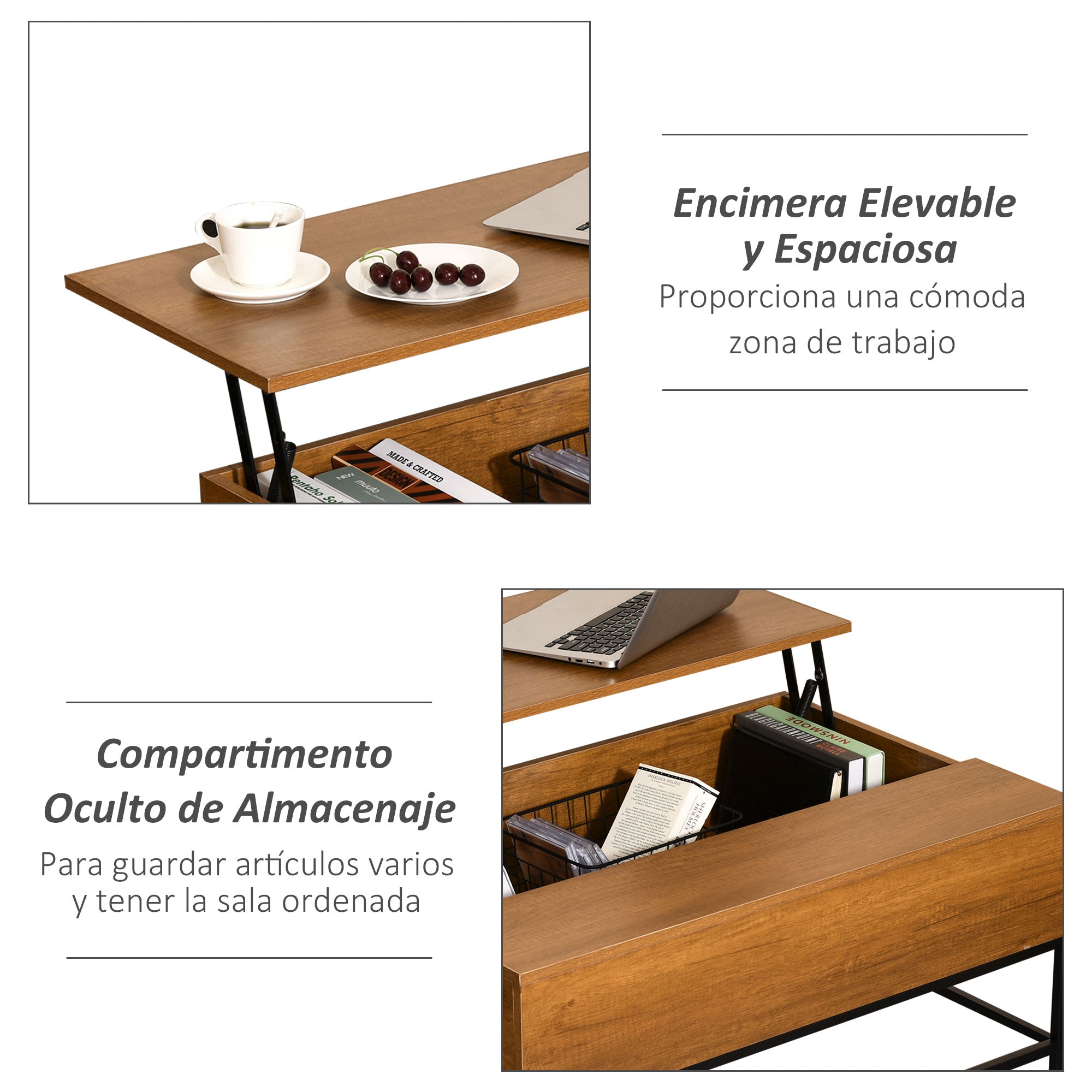 Mesa de Centro Elevável Teca 90x60,5x45,5cm