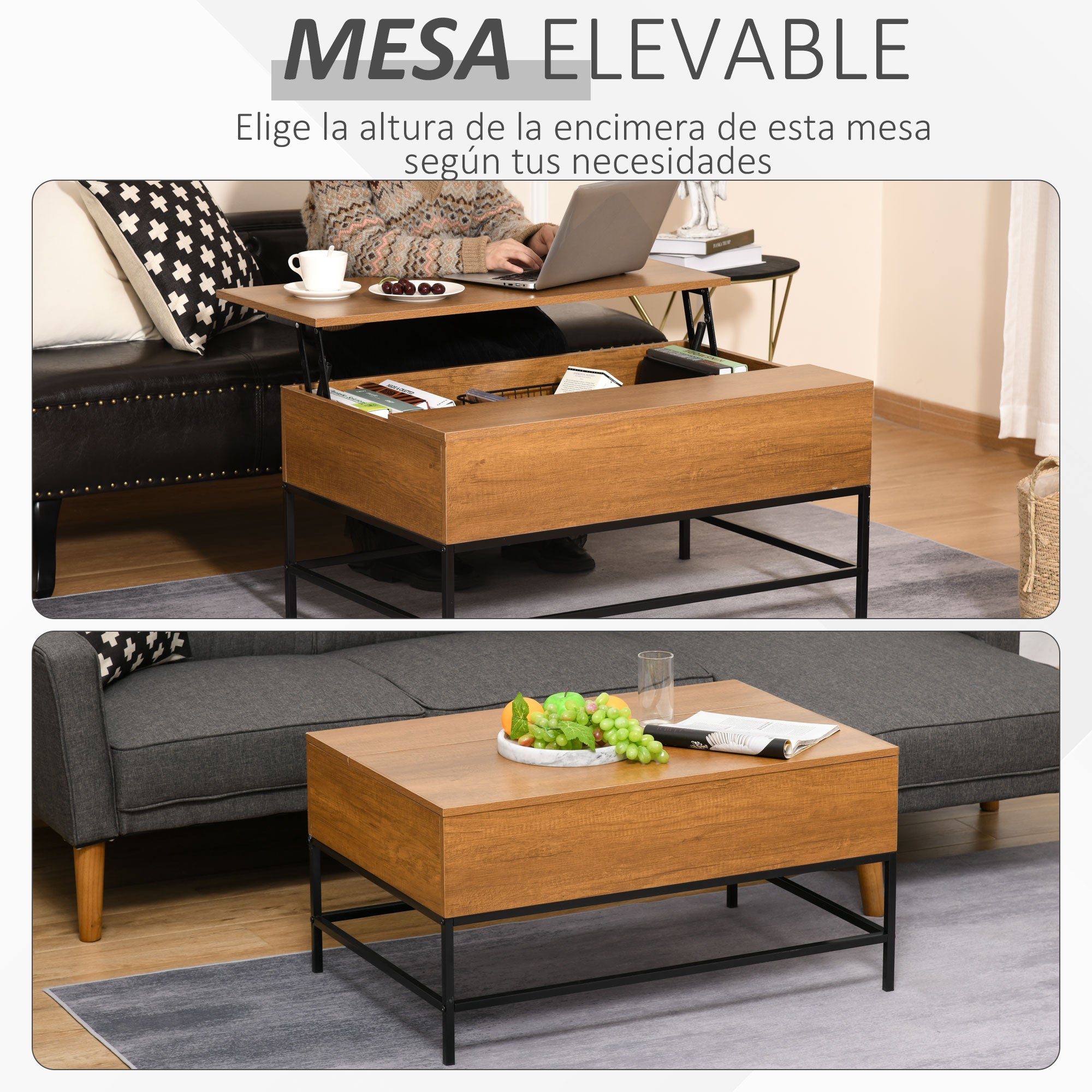 Mesa de Centro Elevável Teca 90x60,5x45,5cm