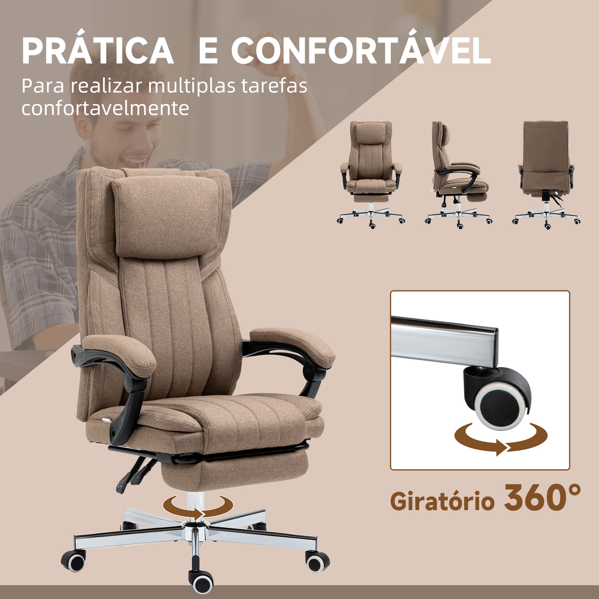 Cadeira de Escritório com Massagem Vibratória Marrom 65x61x113 cm