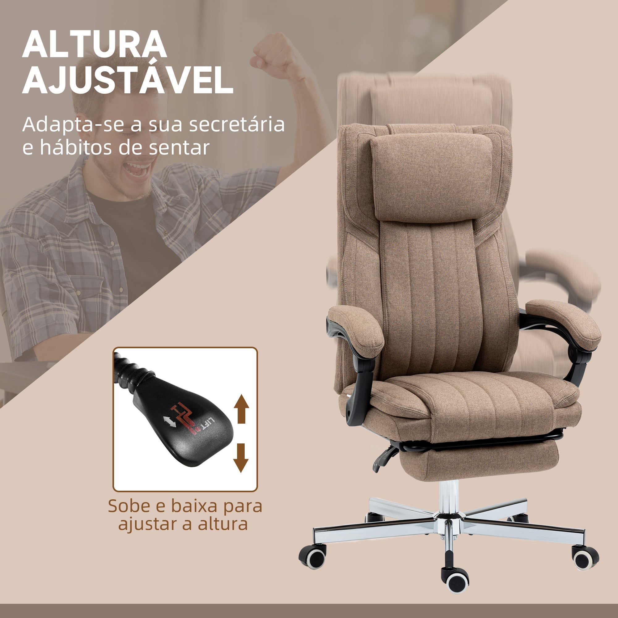 Cadeira de Escritório com Massagem Vibratória Marrom 65x61x113 cm