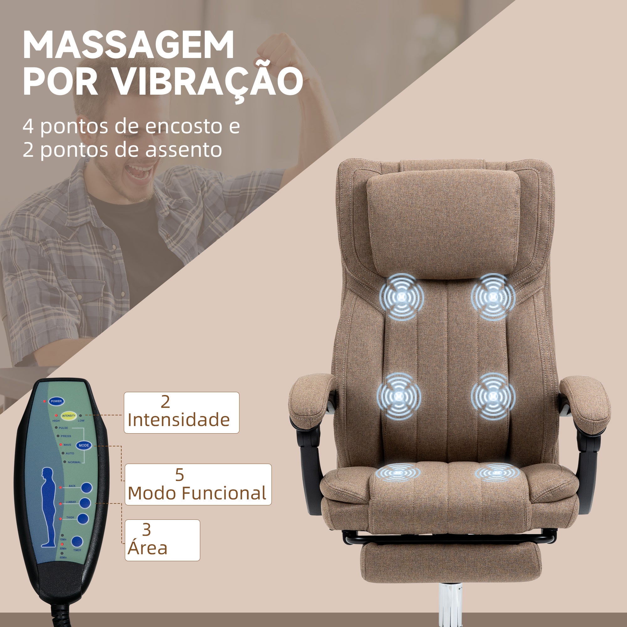 Cadeira de Escritório com Massagem Vibratória Marrom 65x61x113 cm