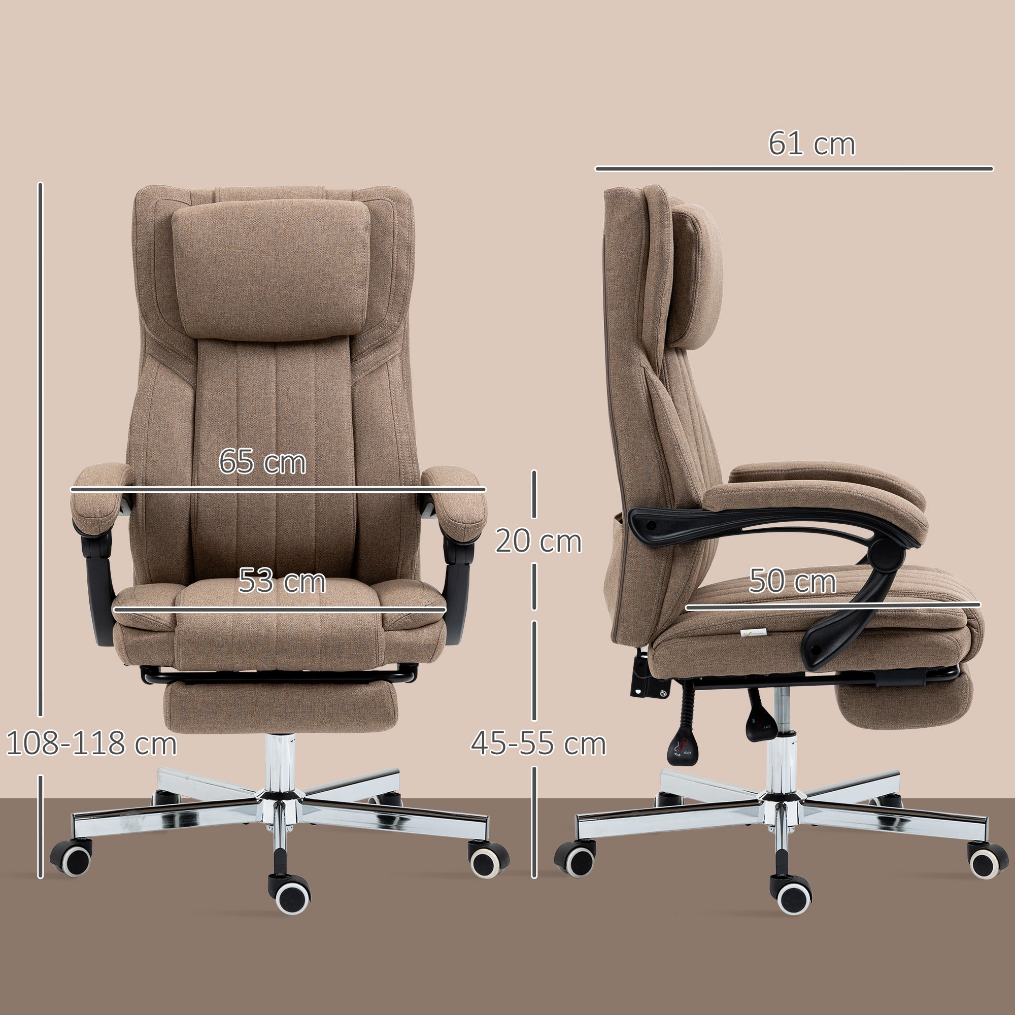 Cadeira de Escritório com Massagem Vibratória Marrom 65x61x113 cm