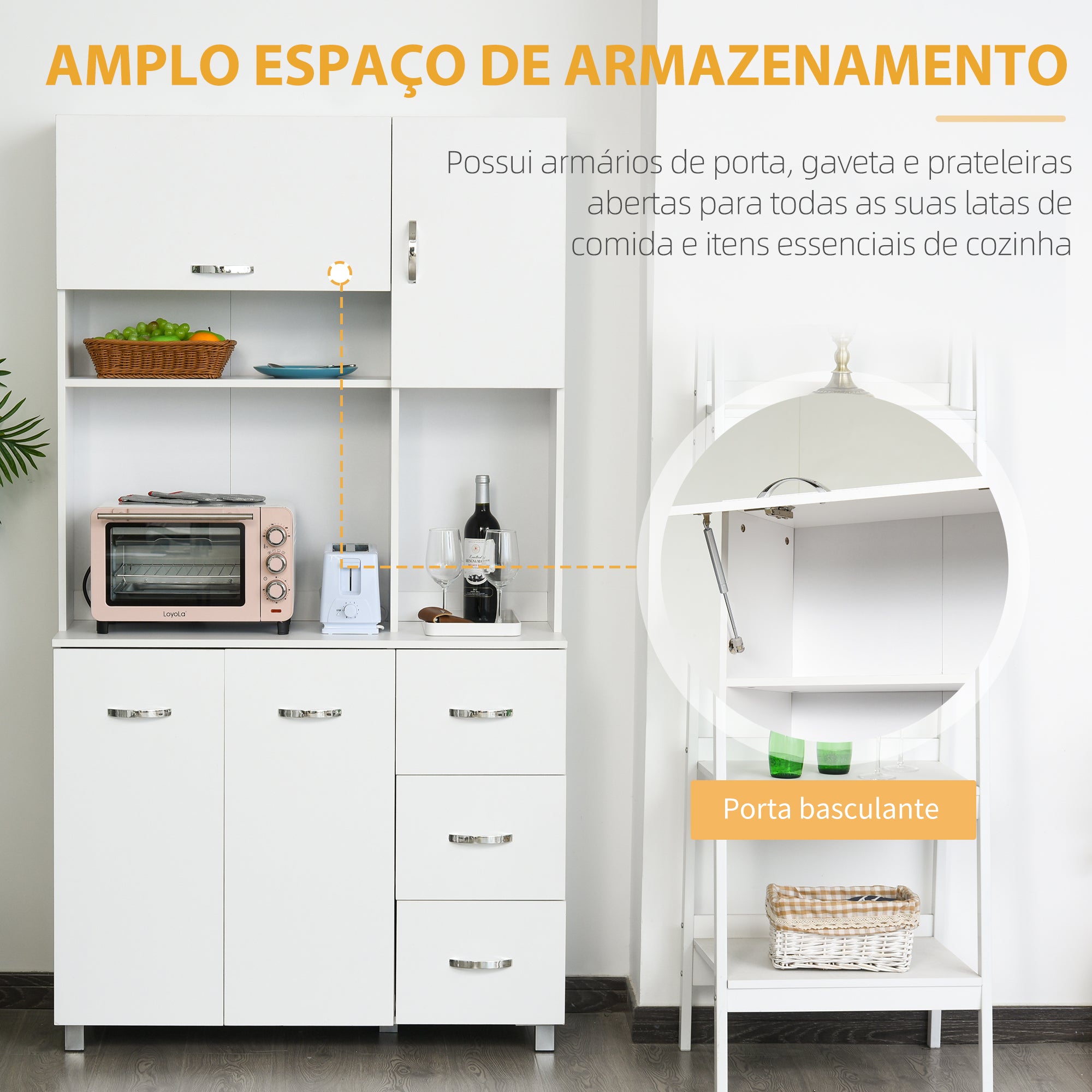 Armário de Cozinha Alto 3 Gavetas 4 Portas 100x39,5x183,5cm Branco