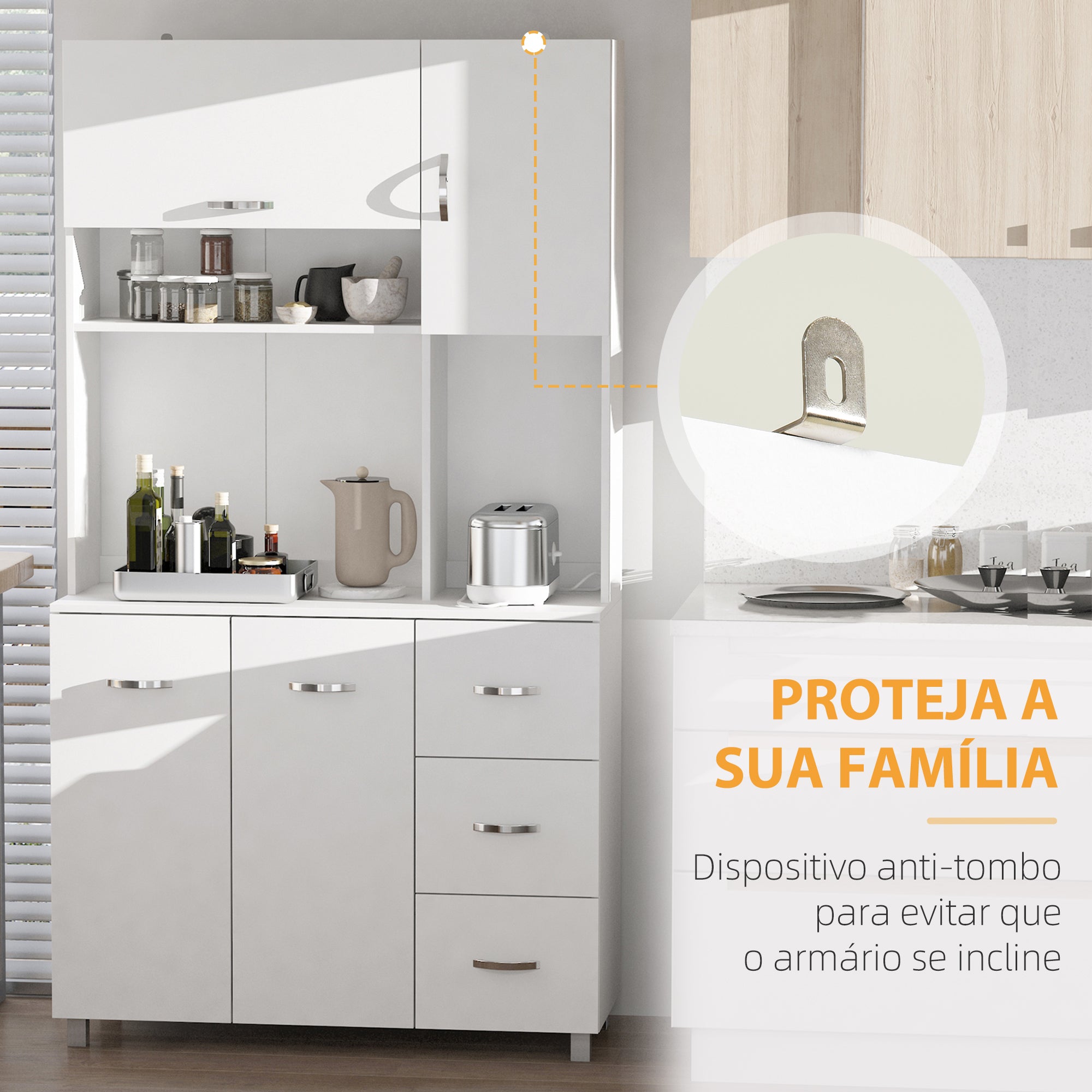 Armário de Cozinha Alto 3 Gavetas 4 Portas 100x39,5x183,5cm Branco