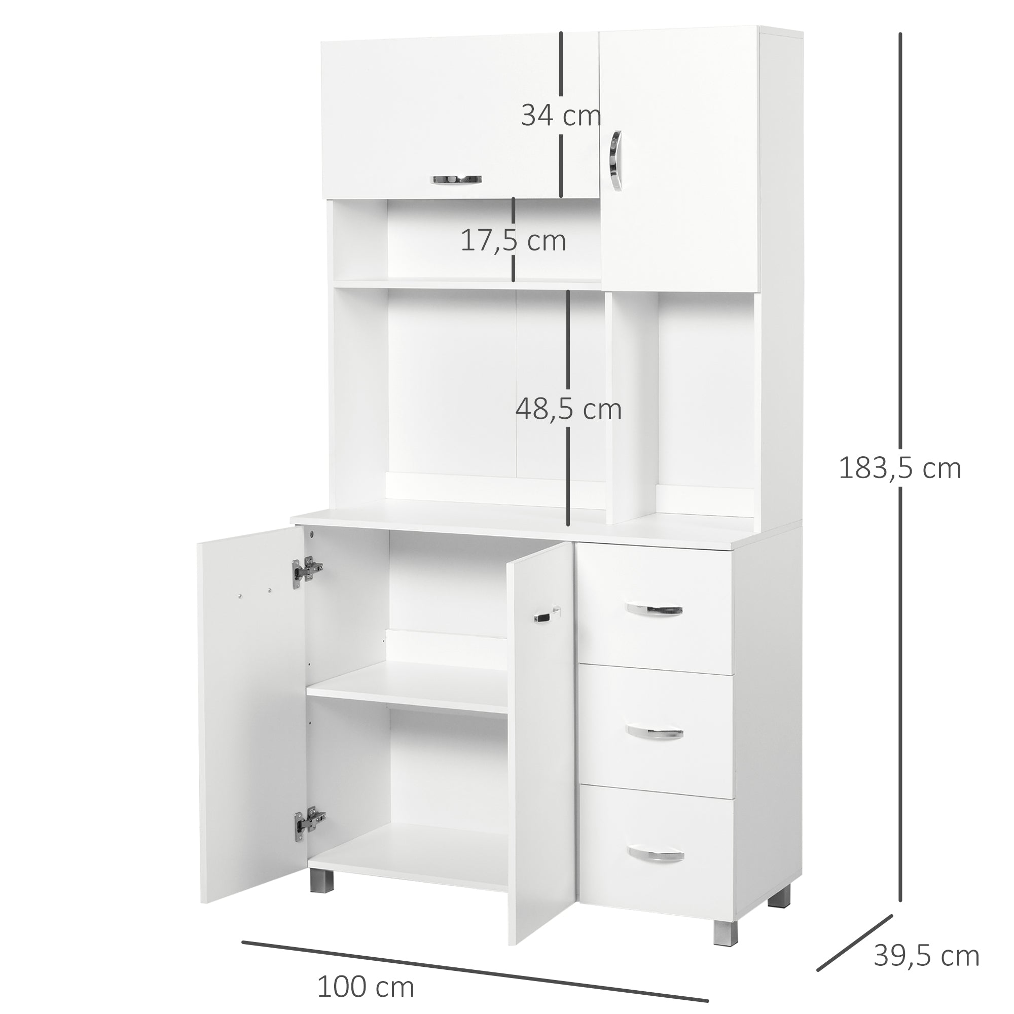 Armário de Cozinha Alto 3 Gavetas 4 Portas 100x39,5x183,5cm Branco
