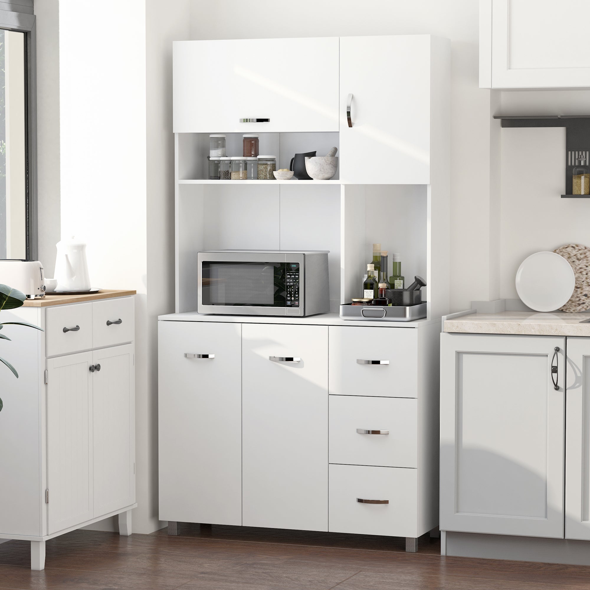 Armário de Cozinha Alto 3 Gavetas 4 Portas 100x39,5x183,5cm Branco