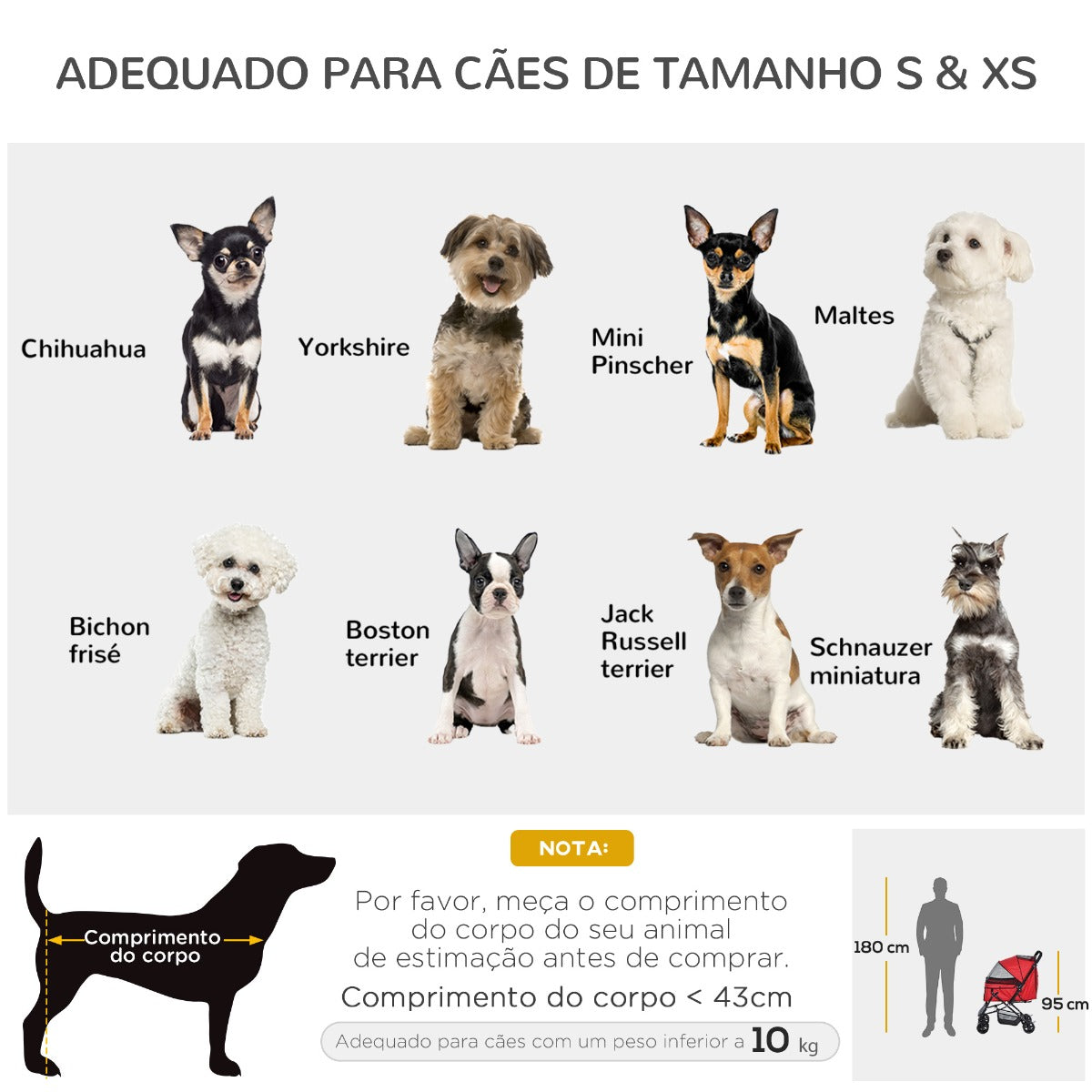 Carrinho para Animais de Estimação Dobrável – 76.5x52x95cm – Vermelho – Aço e Tecido Oxford 600D