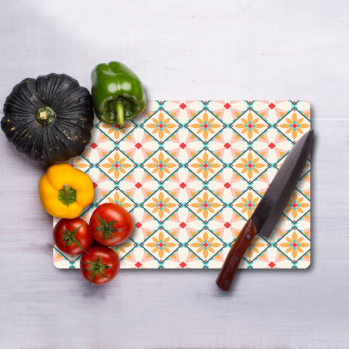 Tábua de corte em vidro temperado – 20 x 30 cm – Multicolorido