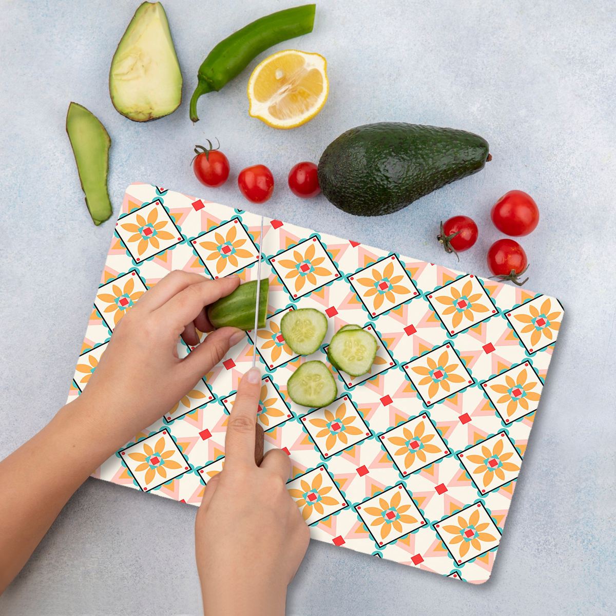 Tábua de Corte – 30 x 40 cm – Multicolorido – Vidro Temperado