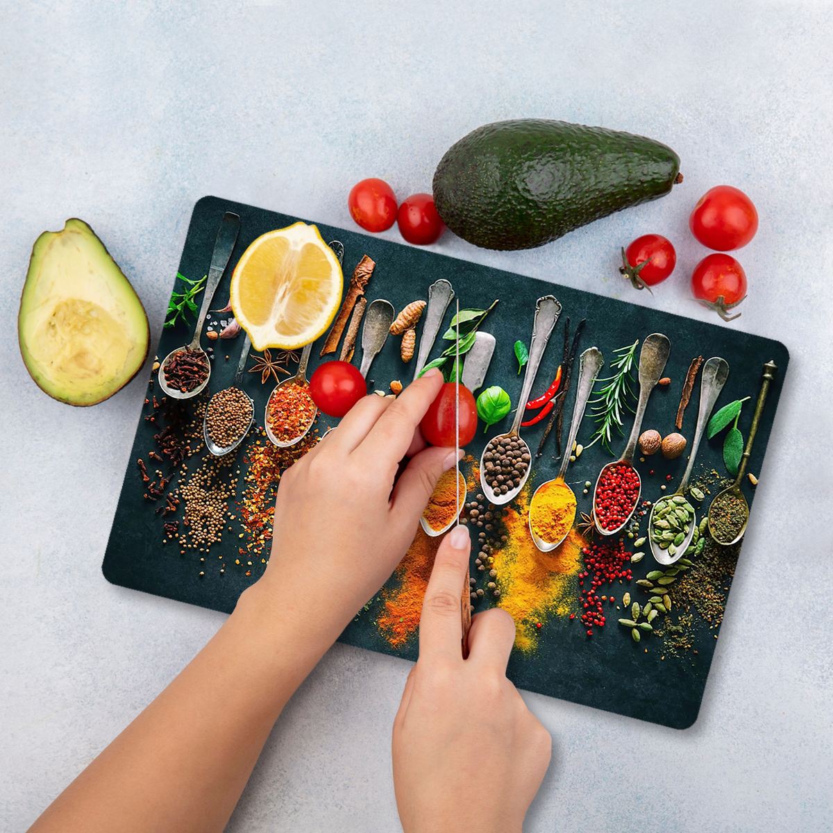 Tábua de corte em vidro temperado – 30 x 40 cm – multicolorido