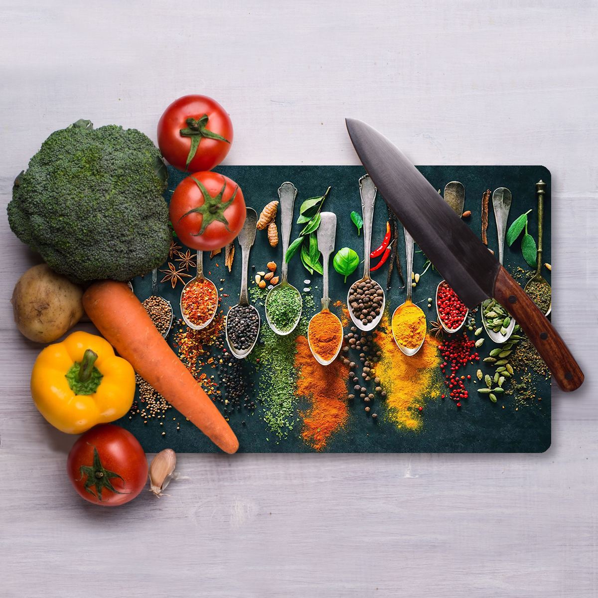 Tábua de corte em vidro temperado – 30 x 40 cm – multicolorido