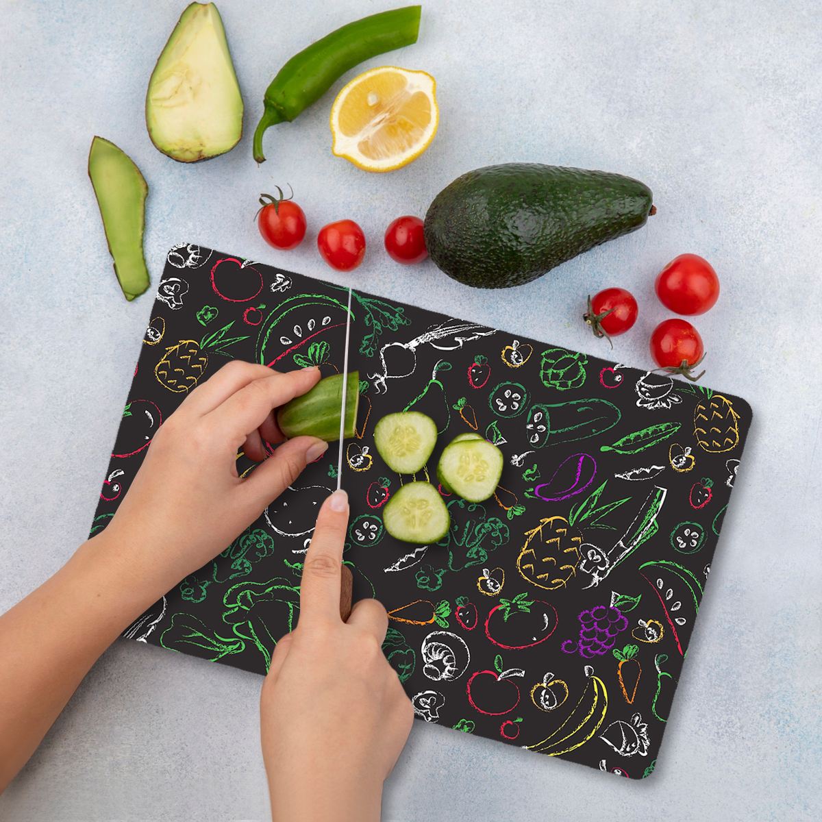 Tábua de corte – 30 x 40 cm – Multicolorido – Vidro Temperado