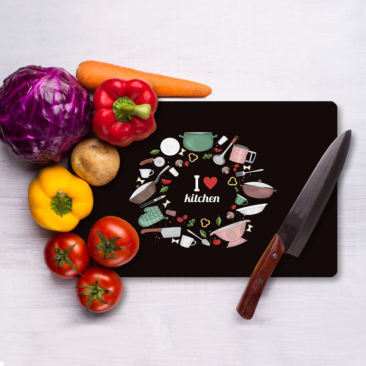 Tábua de corte em vidro temperado – 20 x 30 cm – Multicolorido