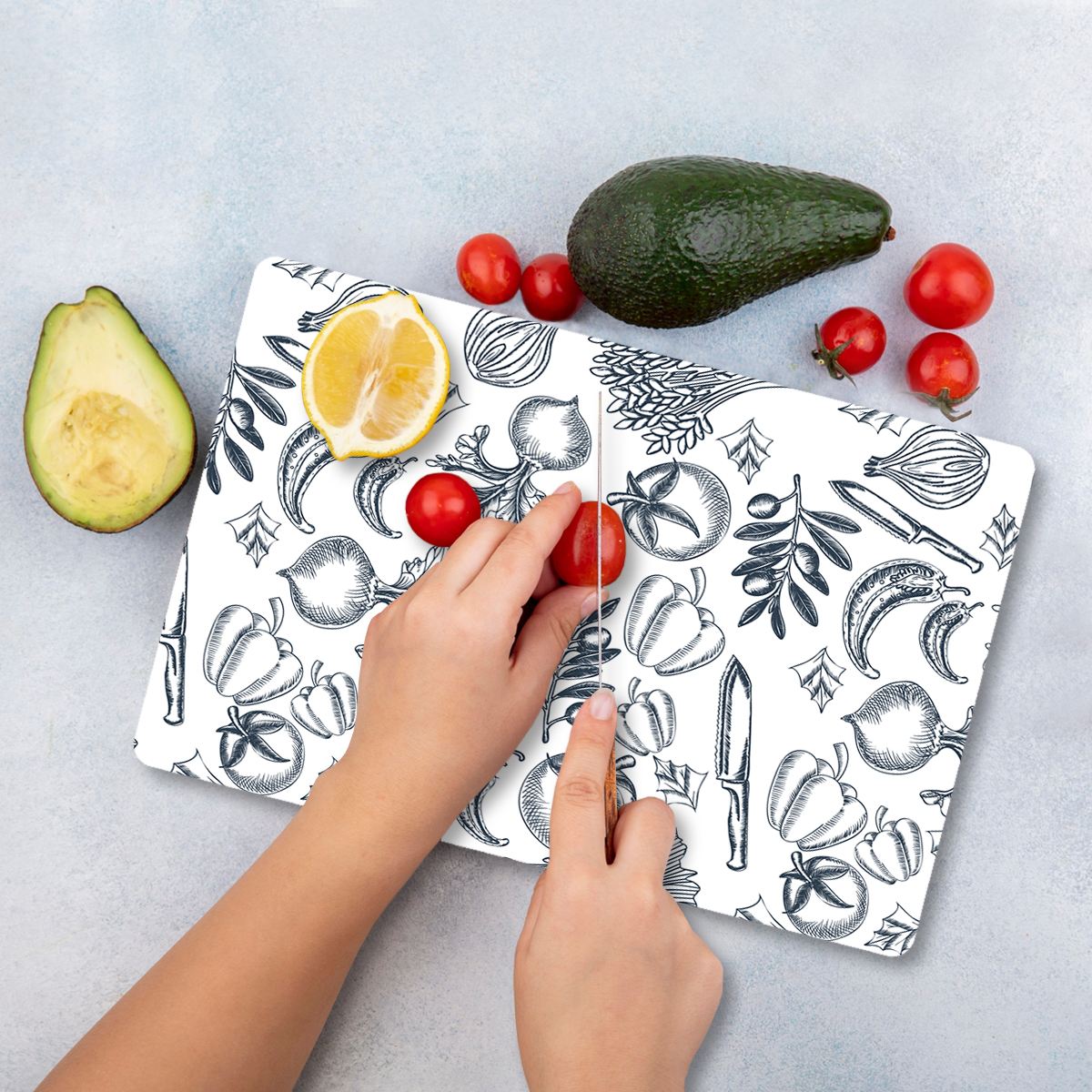 Tábua de corte em vidro temperado – 30 x 40 cm – multicolorido