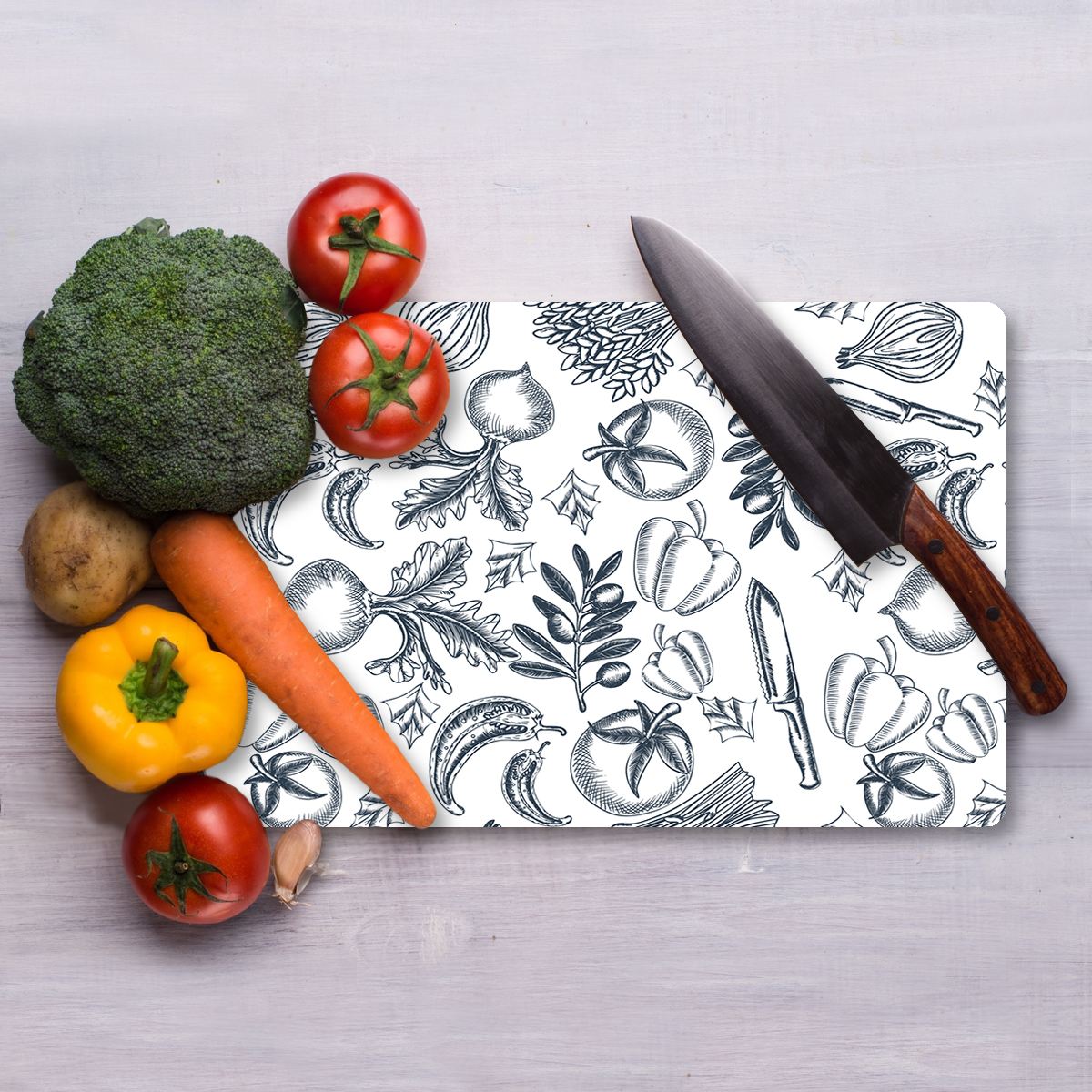 Tábua de corte em vidro temperado – 30 x 40 cm – multicolorido