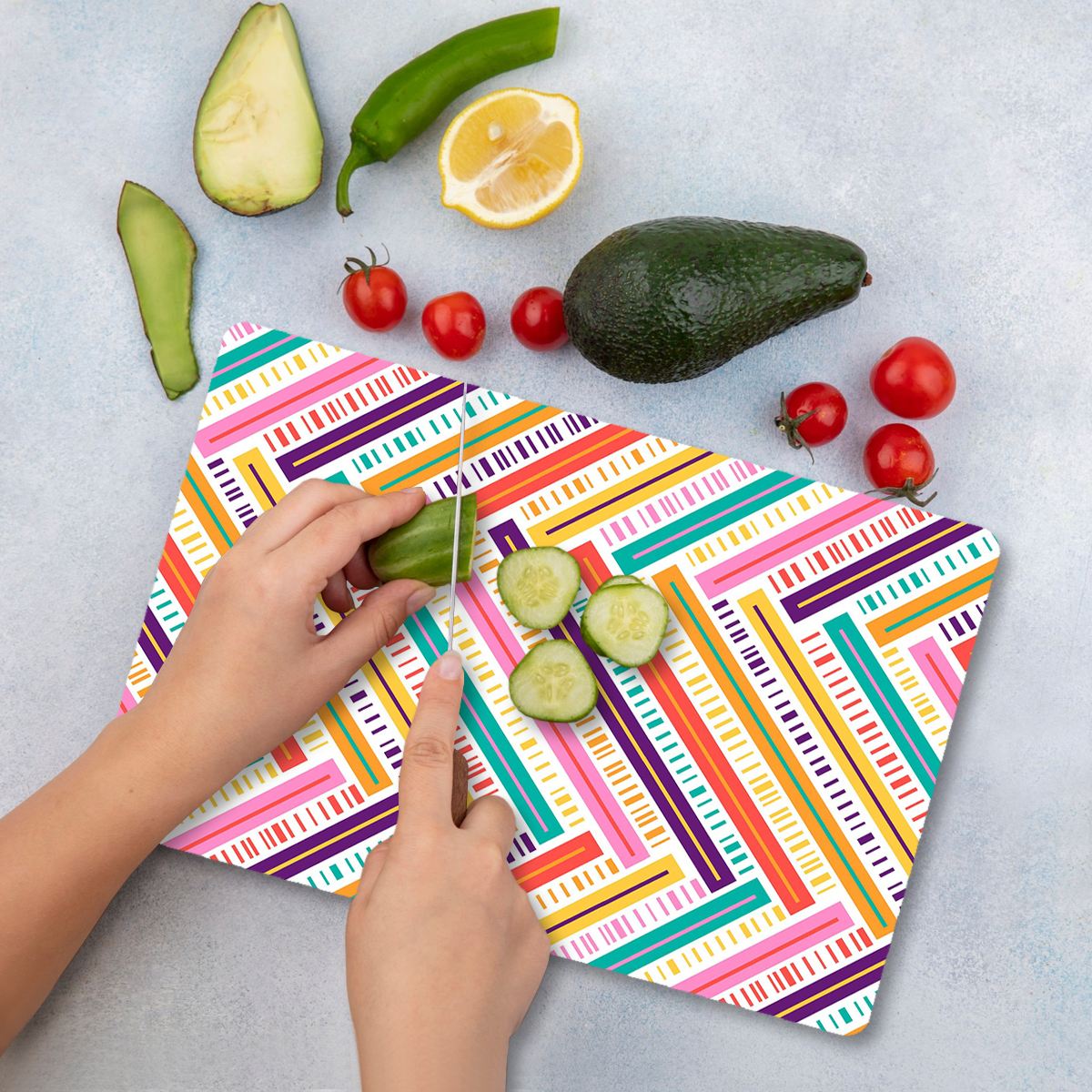 Tábua de Corte – 30 x 40 cm – Multicolorido – Vidro Temperado