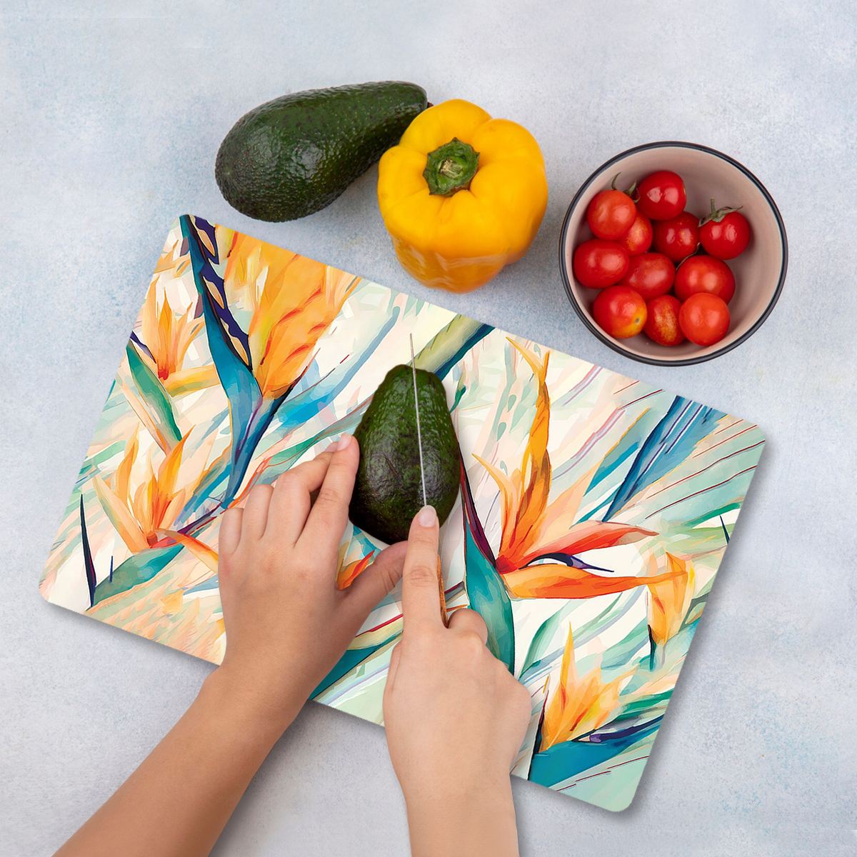 Tábua de corte em vidro temperado – 20 x 30 cm – Multicolorido