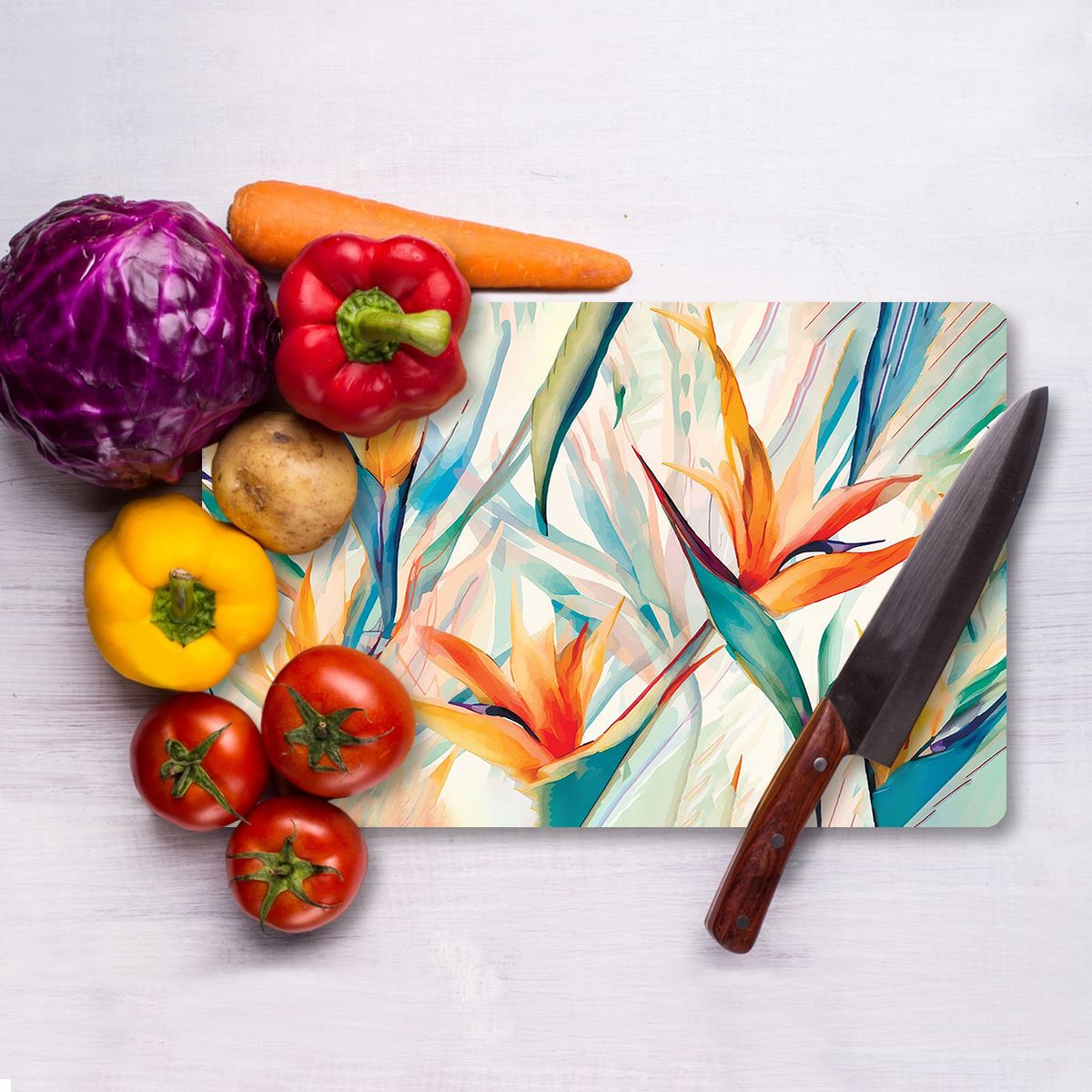 Tábua de corte em vidro temperado – 20 x 30 cm – Multicolorido