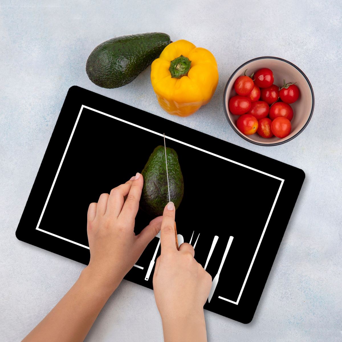 Tábua de corte em vidro temperado – 30 x 40 cm – Multicolorido