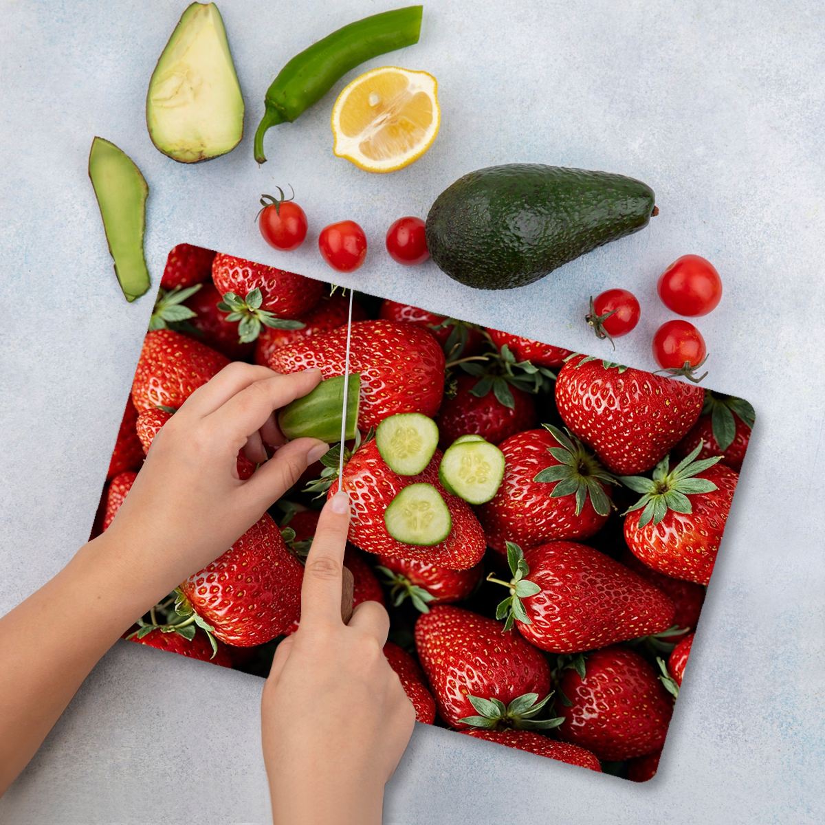 Tábua de corte em vidro temperado – 30 x 40 cm – Multicolorido