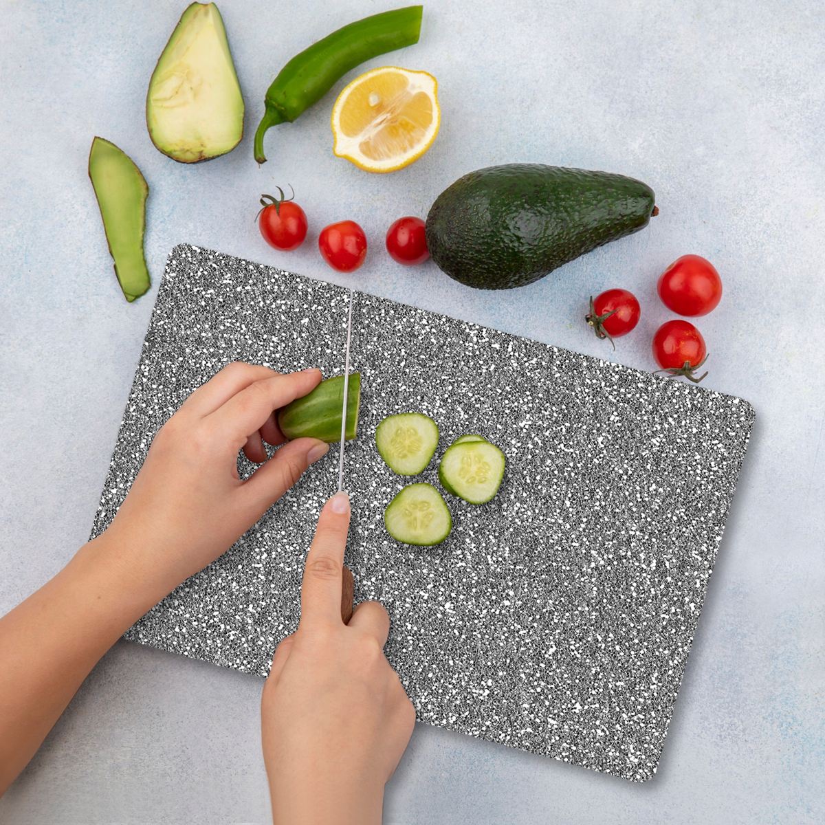 Tábua de corte em vidro temperado – 20 x 30 cm – Multicolorido