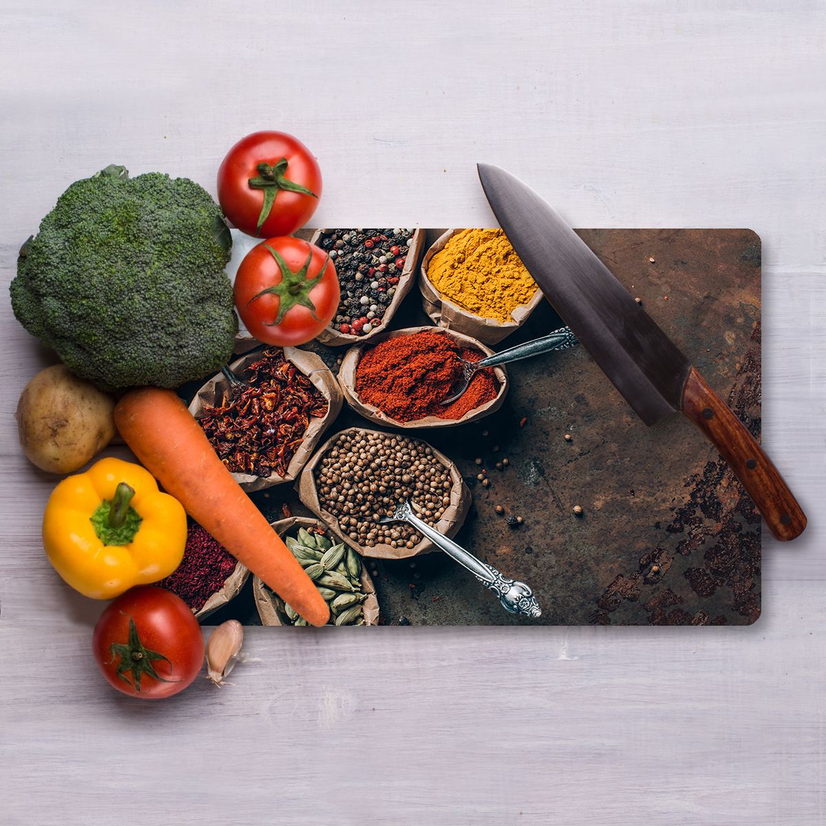 Tábua de corte em vidro temperado – 20 x 30 cm – multicolorido