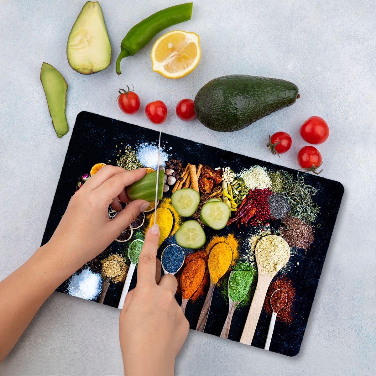 Tábua de Corte – 30 x 40 cm – Multicolorido – Vidro Temperado