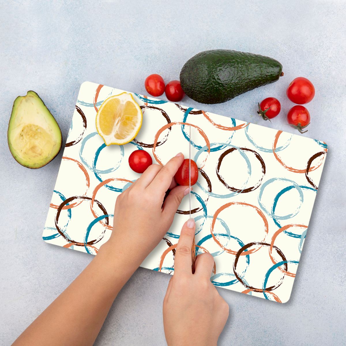 Tábua de corte em vidro temperado – 20 x 30 cm – multicolorido