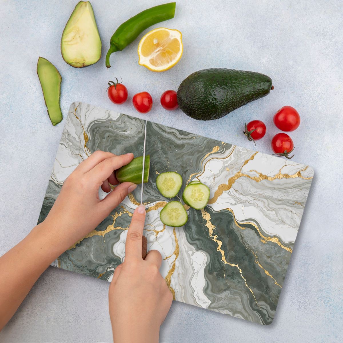 Tábua de corte de vidro temperado – 30 x 40 cm – multicolorido