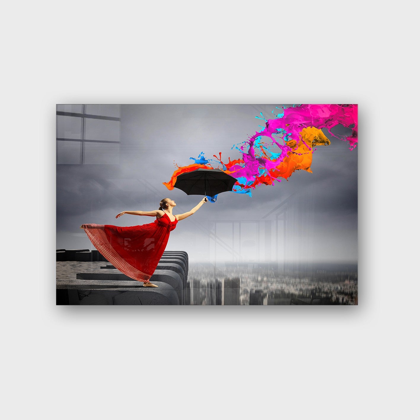 Quadro Decorativo em Vidro Temperado Multicolor 50x70cm - Arte Moderna para Parede
