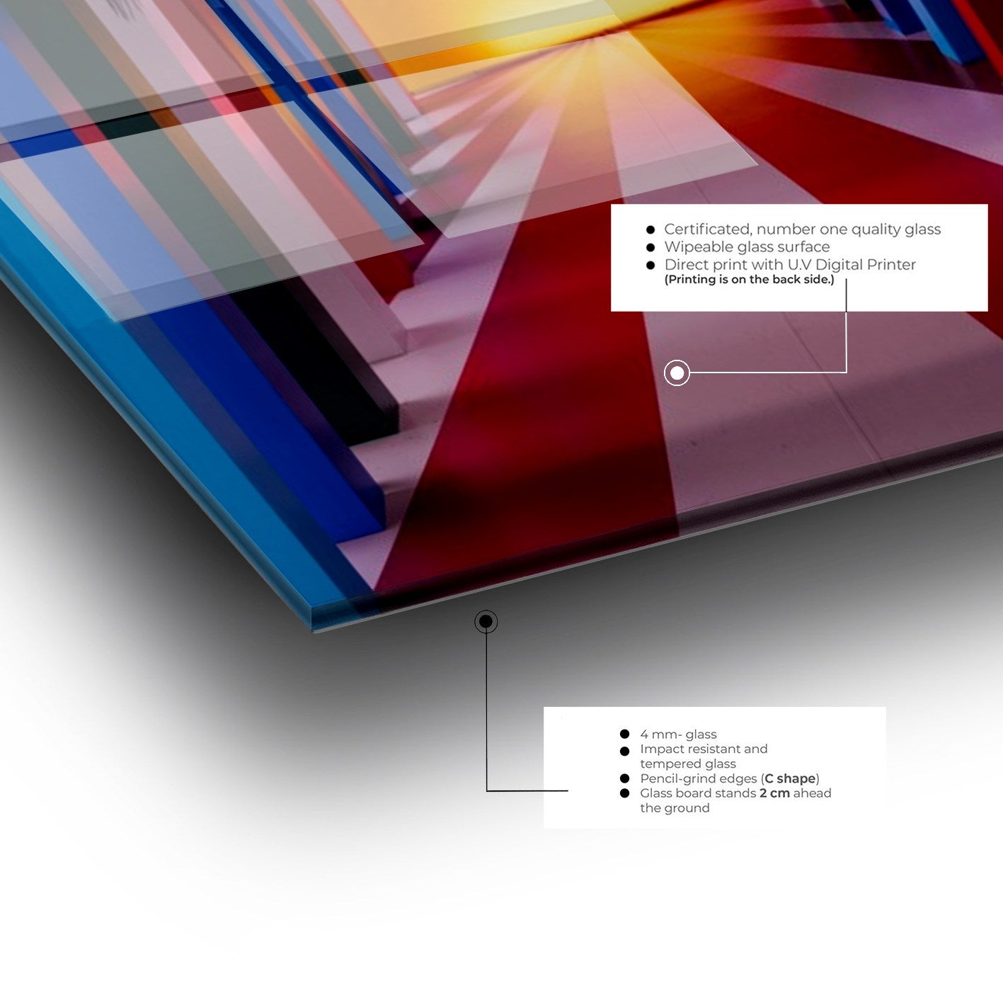 Quadro Decorativo em Vidro Temperado Multicolor 70x100cm - Arte Moderna para Parede