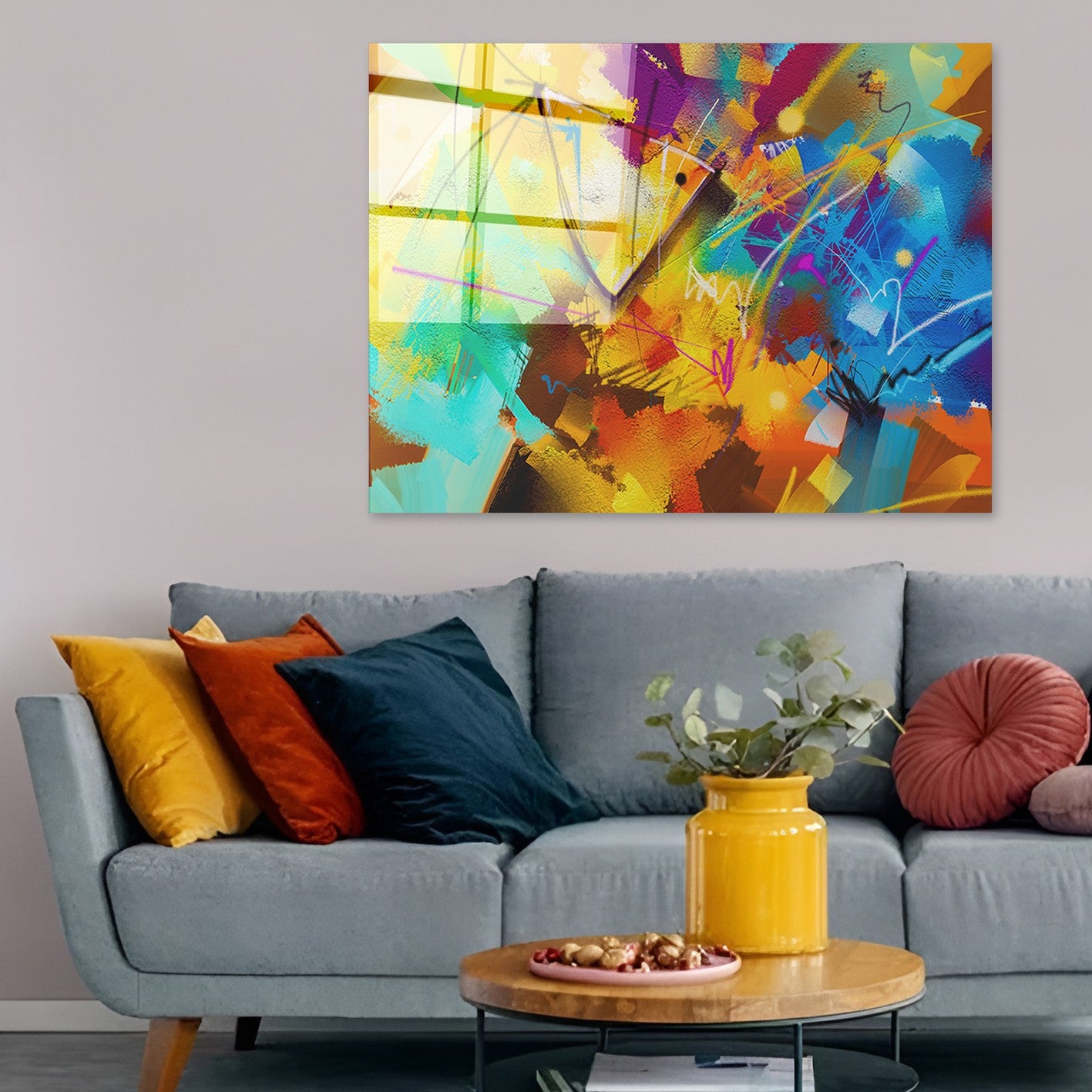 Quadro Decorativo em Vidro Temperado Multicolor 50x70cm - Arte Moderna para Parede