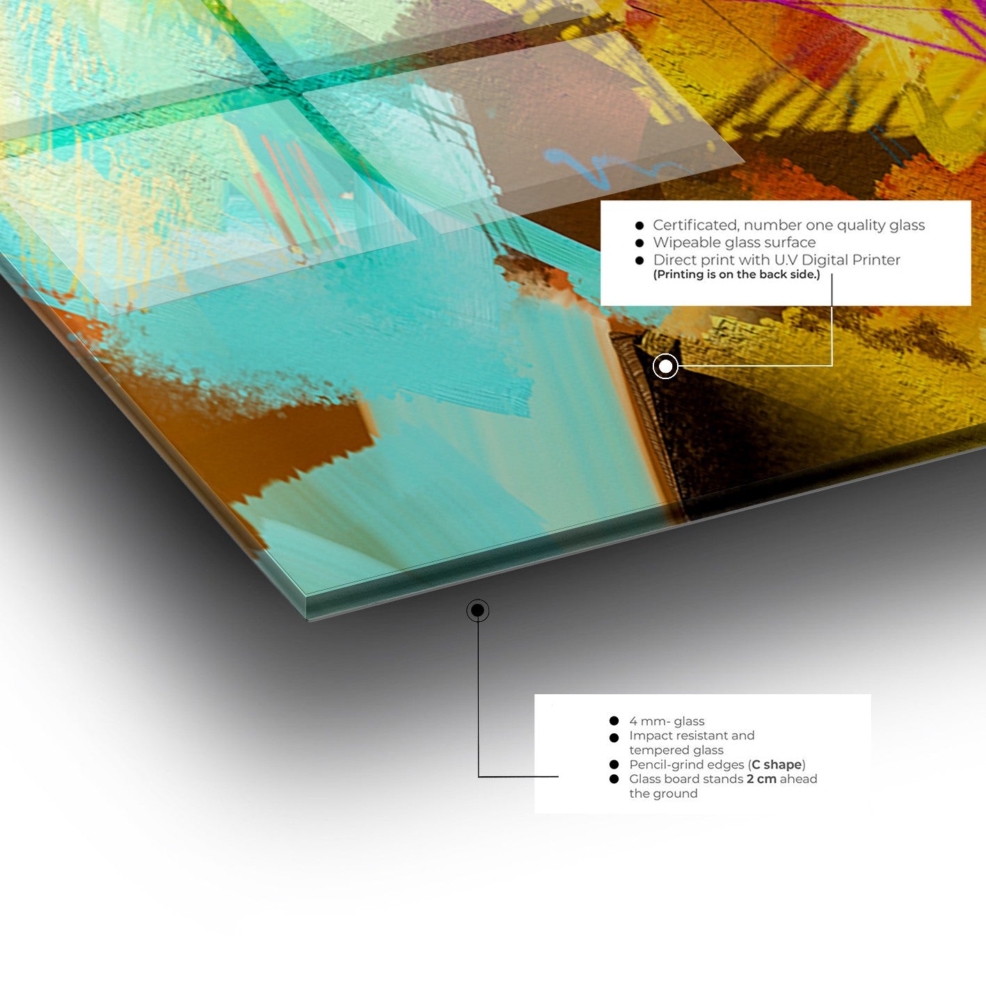 Quadro Decorativo em Vidro Temperado Multicolor 50x70cm - Arte Moderna para Parede