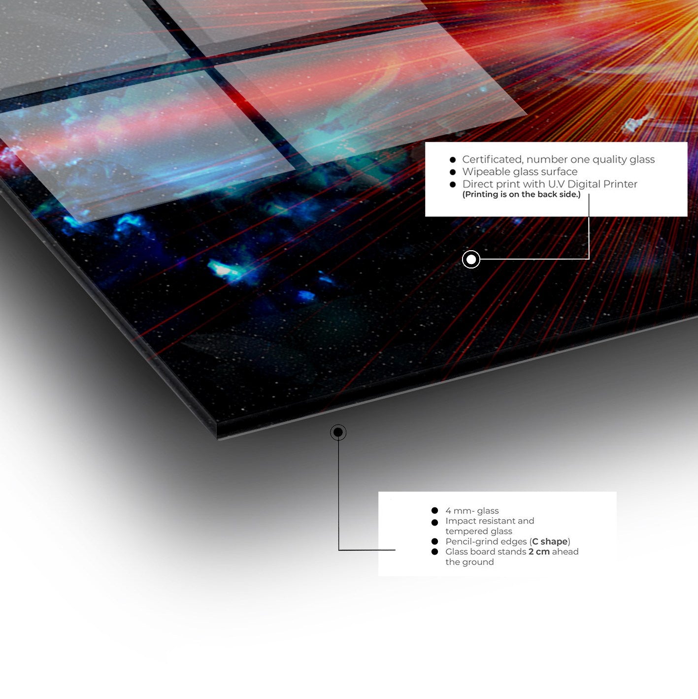 Quadro Decorativo em Vidro Temperado Multicolor 70x100cm - Arte Moderna para Parede