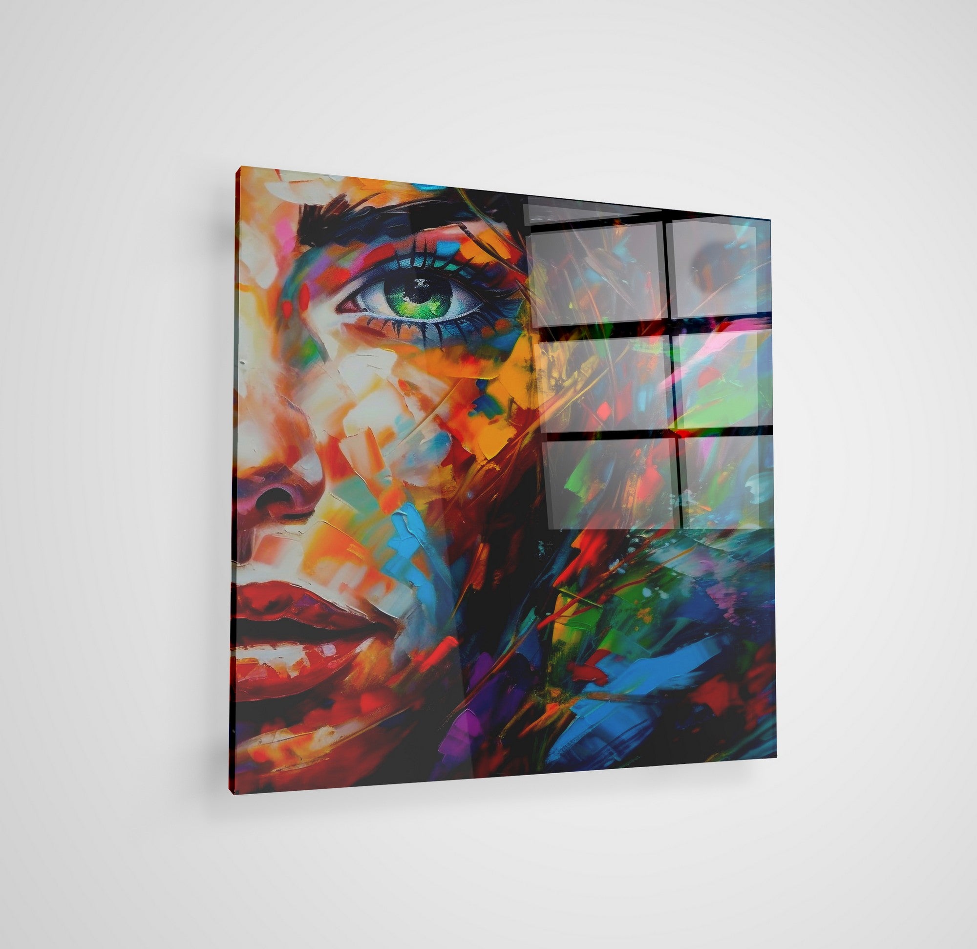 Arte em Vidro Temperado Multicolor 70x70cm - Pintura Decorativa de Parede Premium