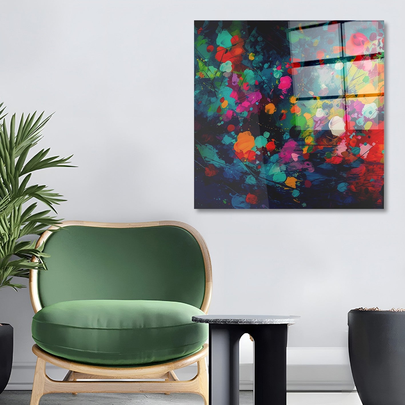 Arte em Vidro Temperado Multicolor 50x50cm - Pintura Decorativa de Parede Premium