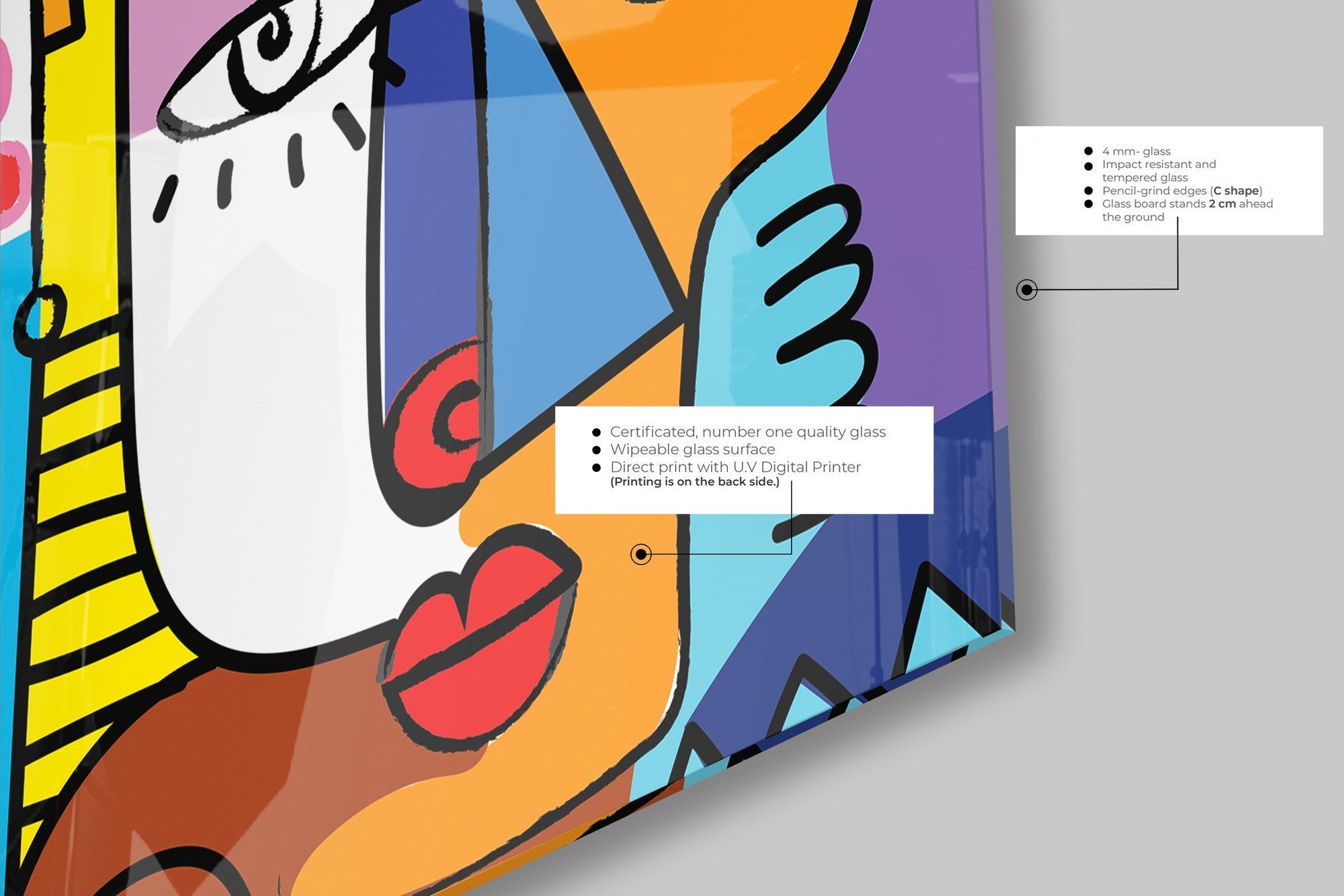 Quadro Decorativo em Vidro Temperado Multicolor 70x70cm - Arte Moderna para Parede