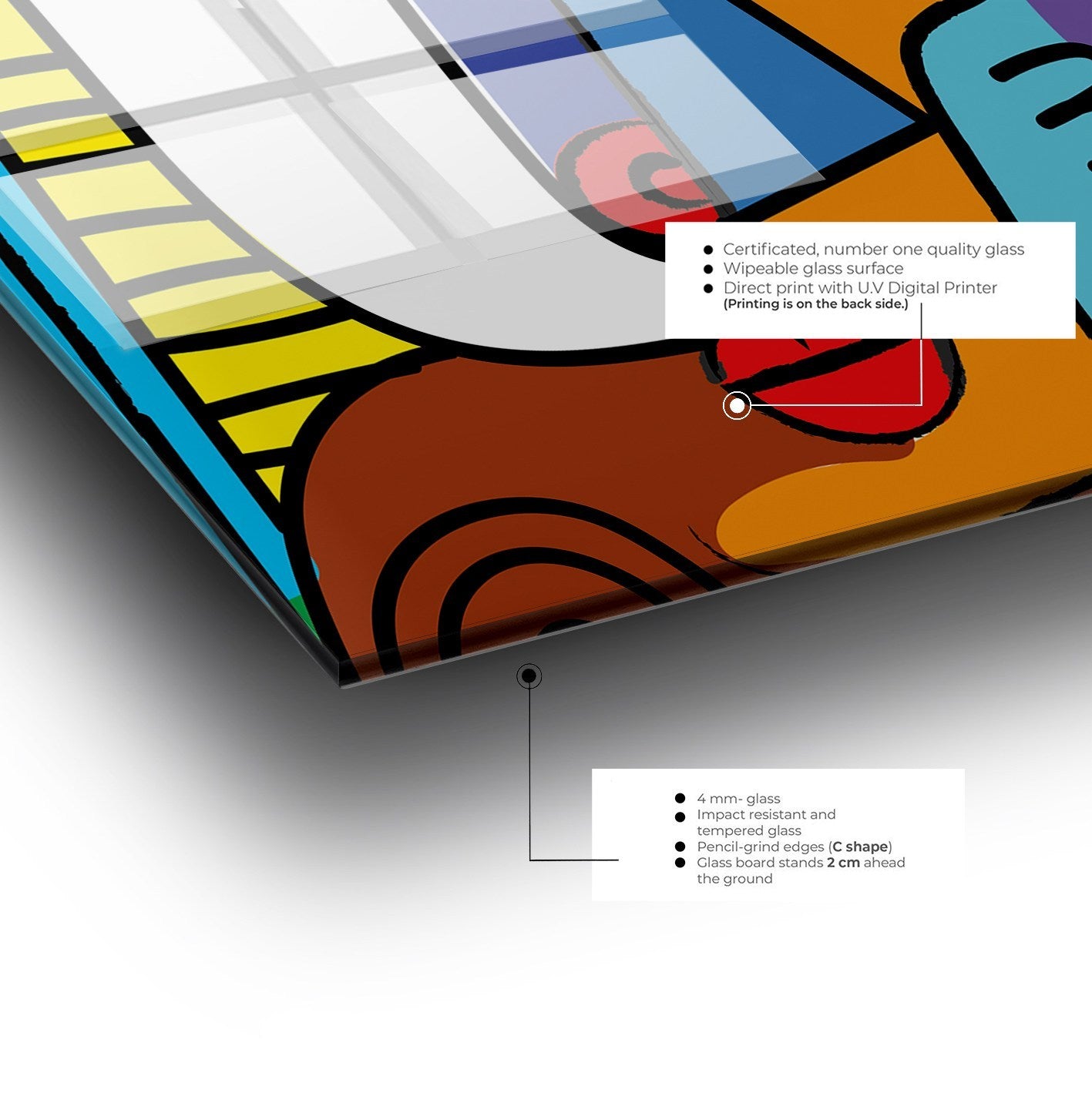 Quadro Decorativo em Vidro Temperado Multicolor 70x70cm - Arte Moderna para Parede