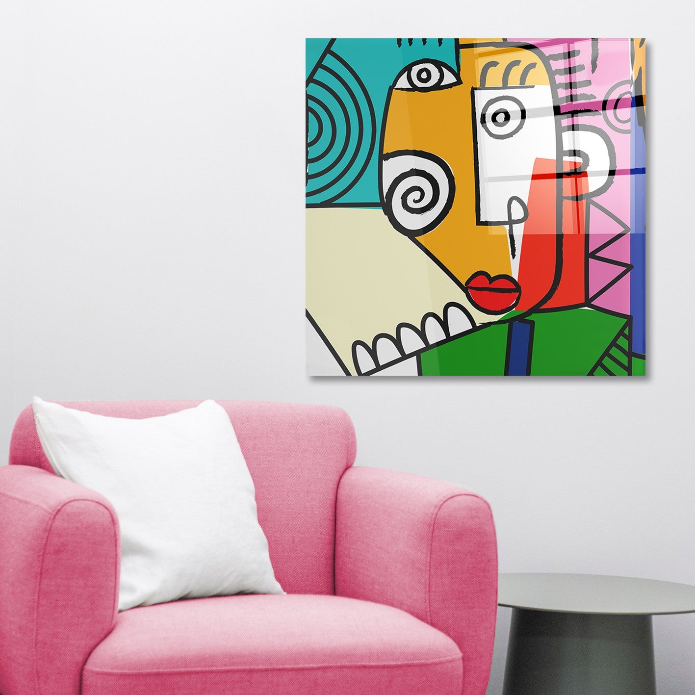 Arte em Vidro Temperado Multicolor 50x50cm - Pintura Decorativa de Parede Premium