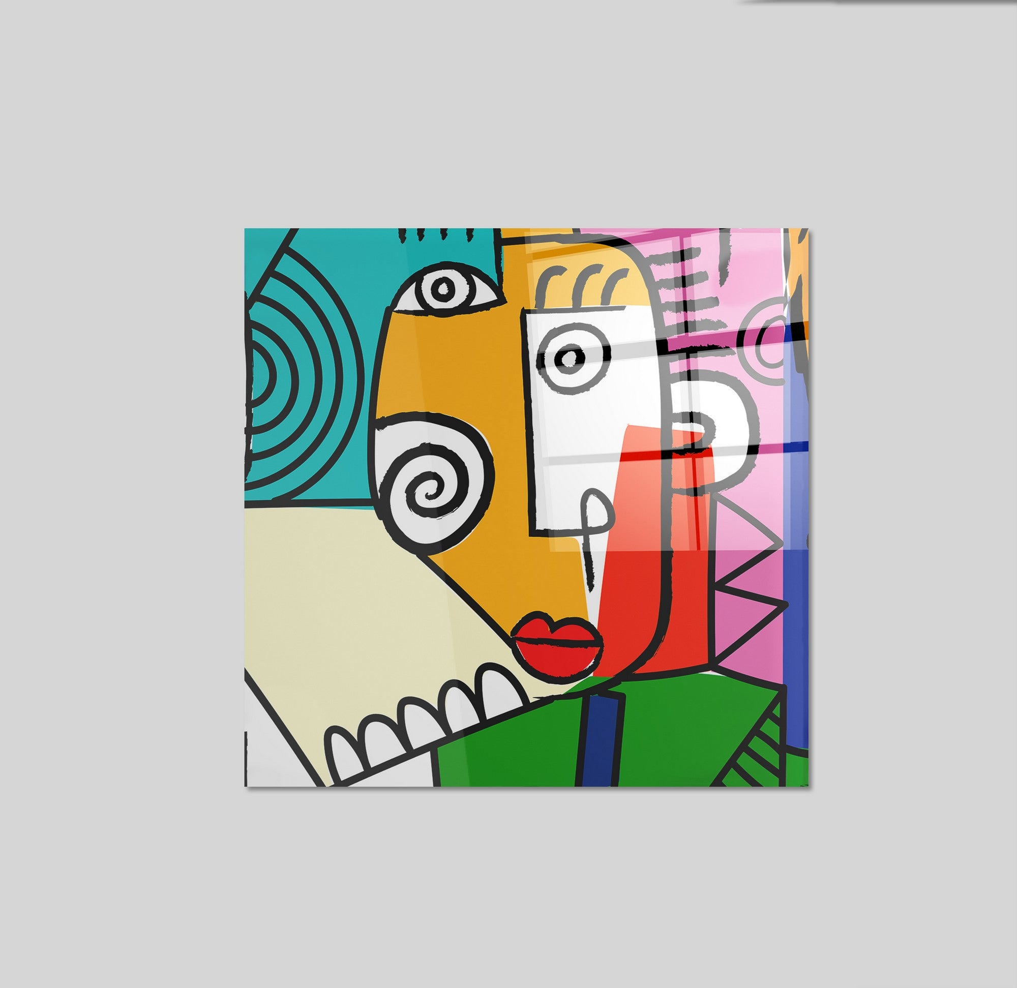 Arte em Vidro Temperado Multicolor 50x50cm - Pintura Decorativa de Parede Premium