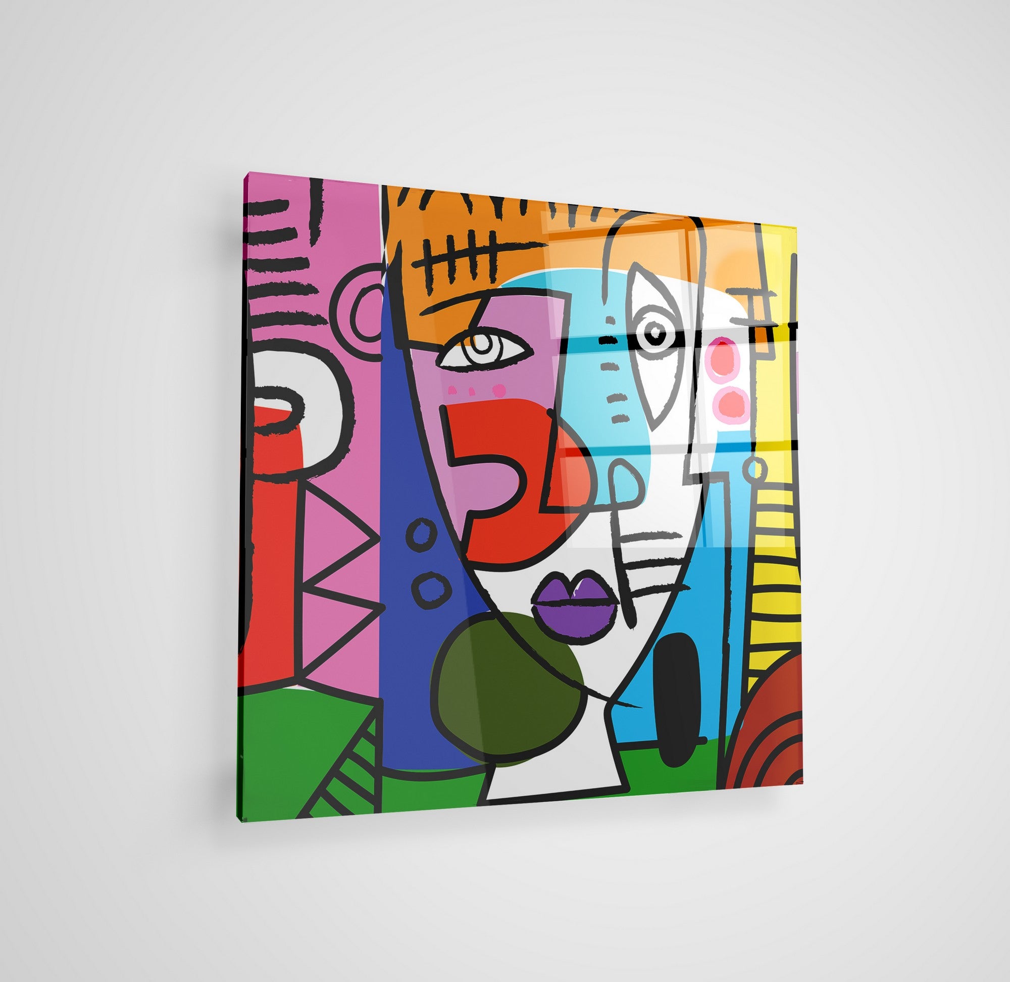 Arte em Vidro Temperado Multicolor 50x50cm - Pintura Decorativa de Parede Premium