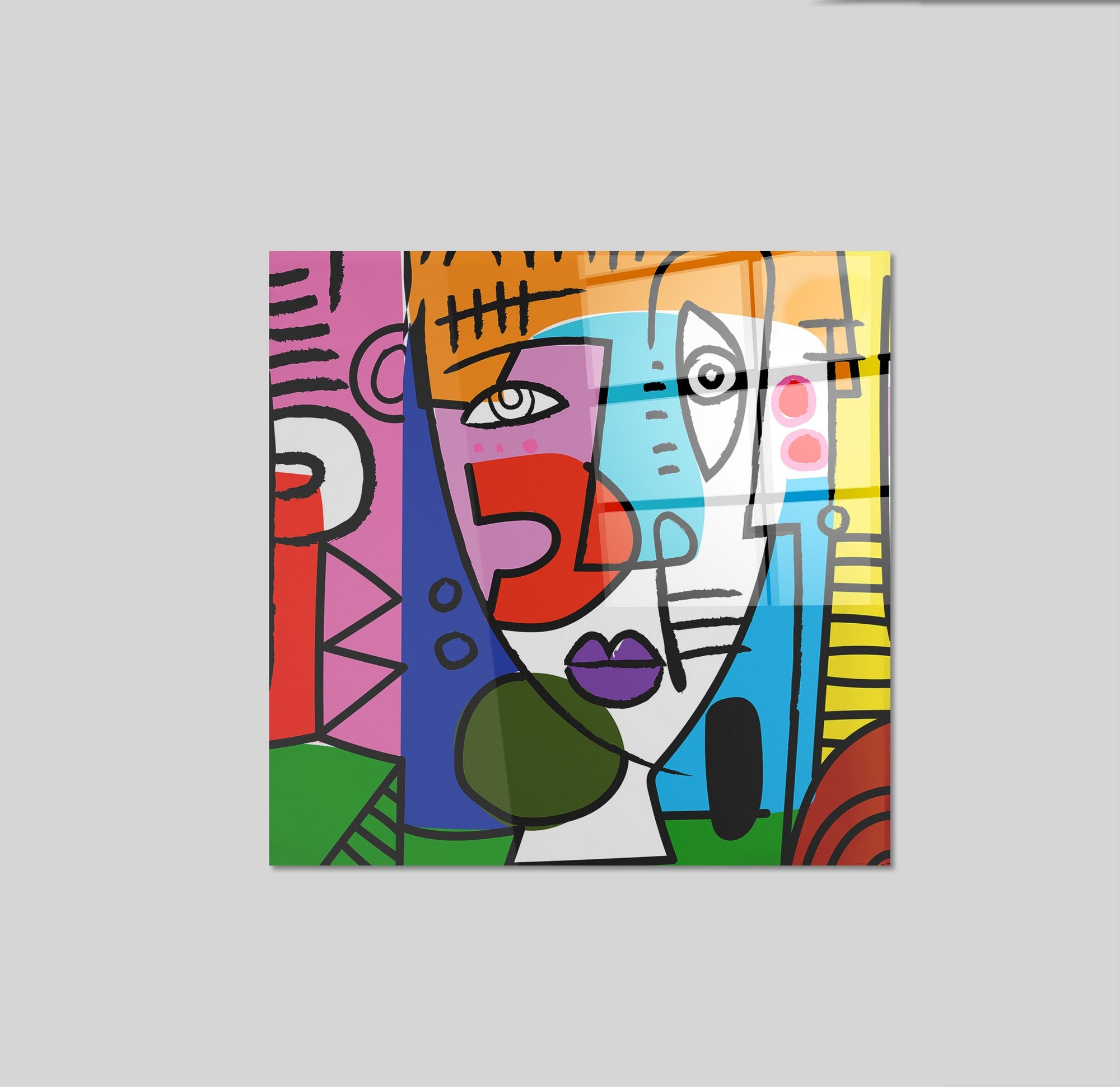 Arte em Vidro Temperado Multicolor 50x50cm - Pintura Decorativa de Parede Premium