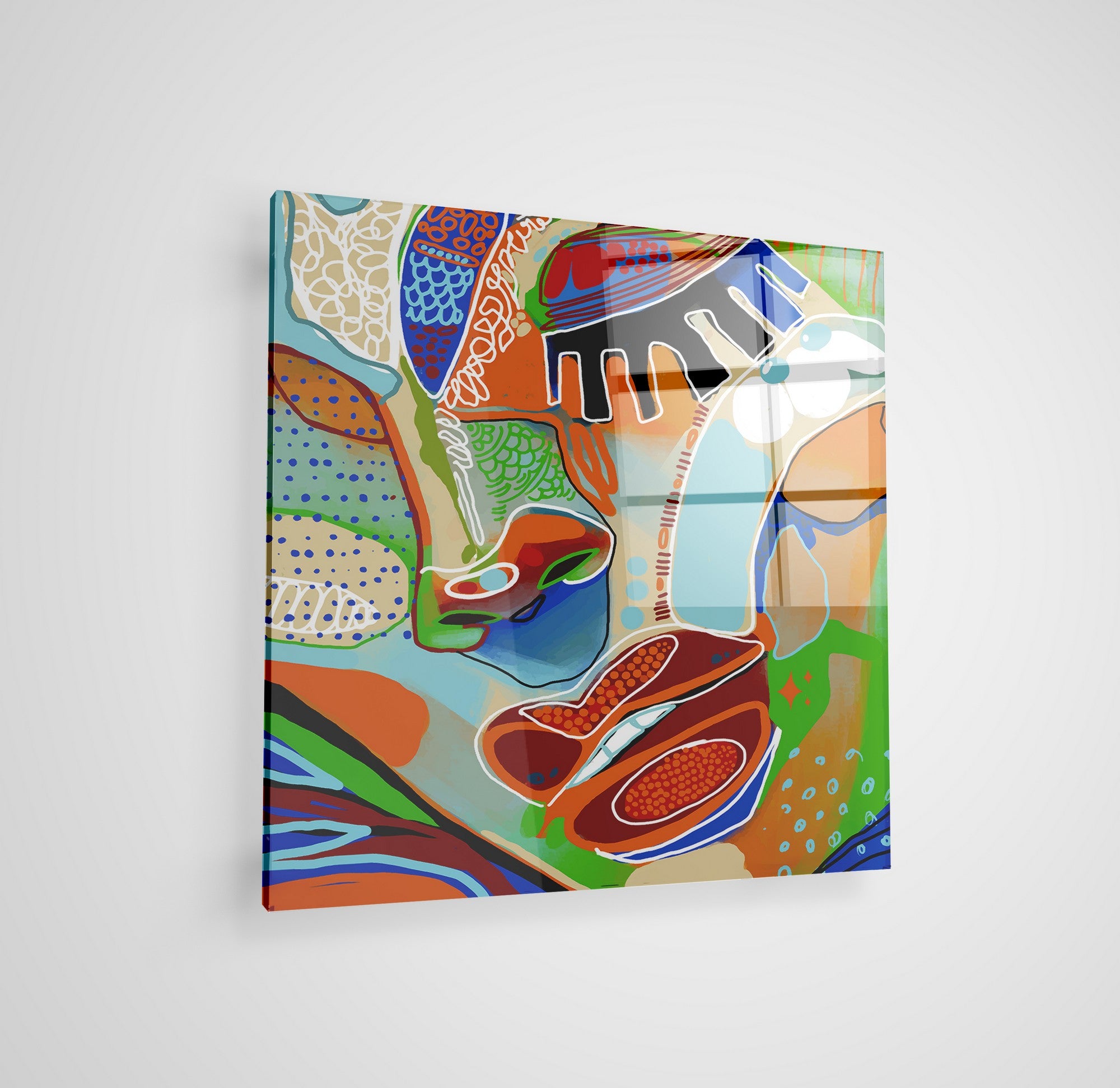 Arte em Vidro Temperado Multicolor 70x70cm - Pintura Decorativa de Parede Premium