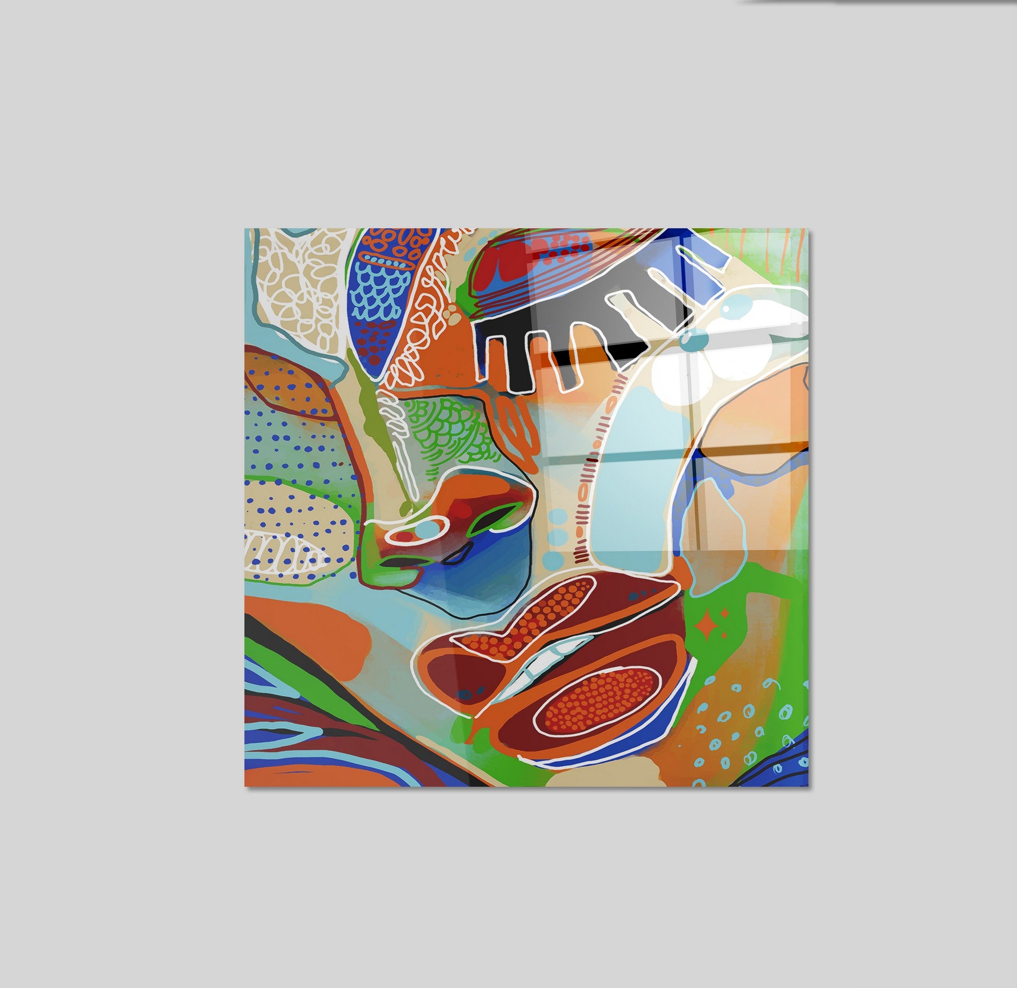 Arte em Vidro Temperado Multicolor 70x70cm - Pintura Decorativa de Parede Premium