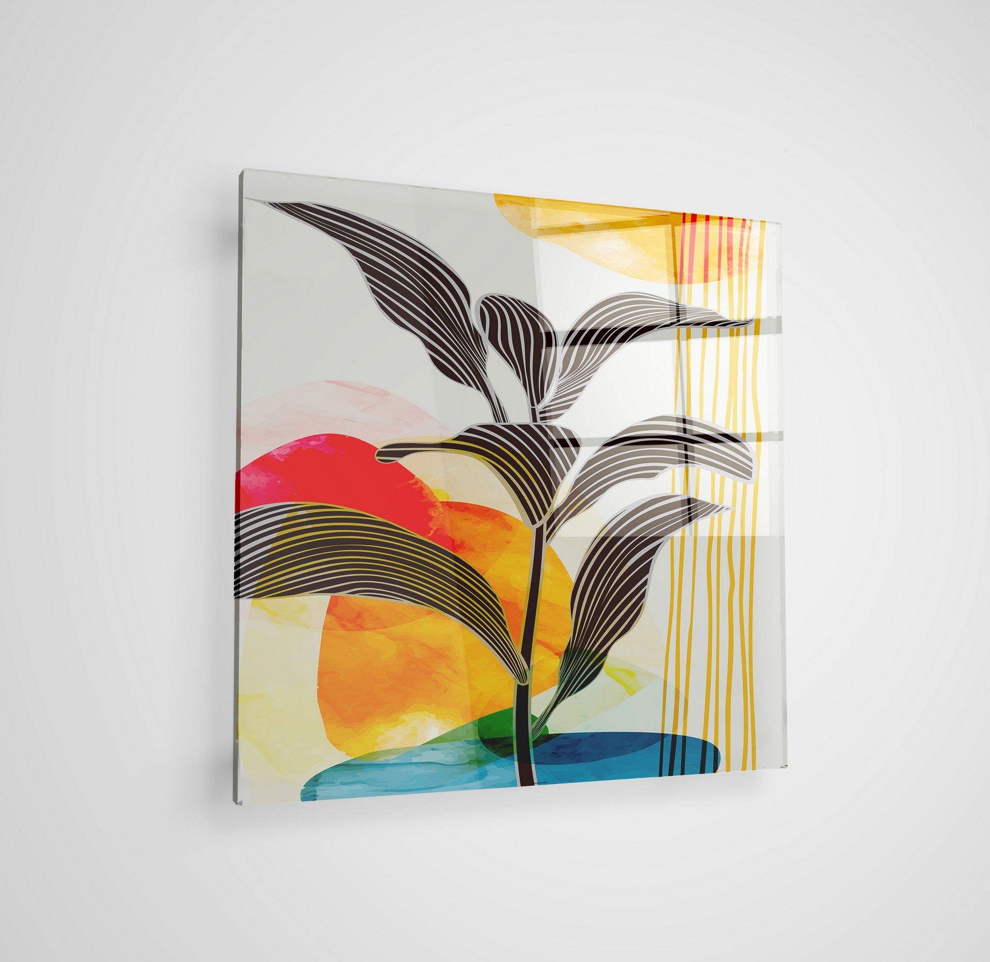 Arte em Vidro Temperado Multicolor 50x50cm - Pintura Decorativa de Parede Premium