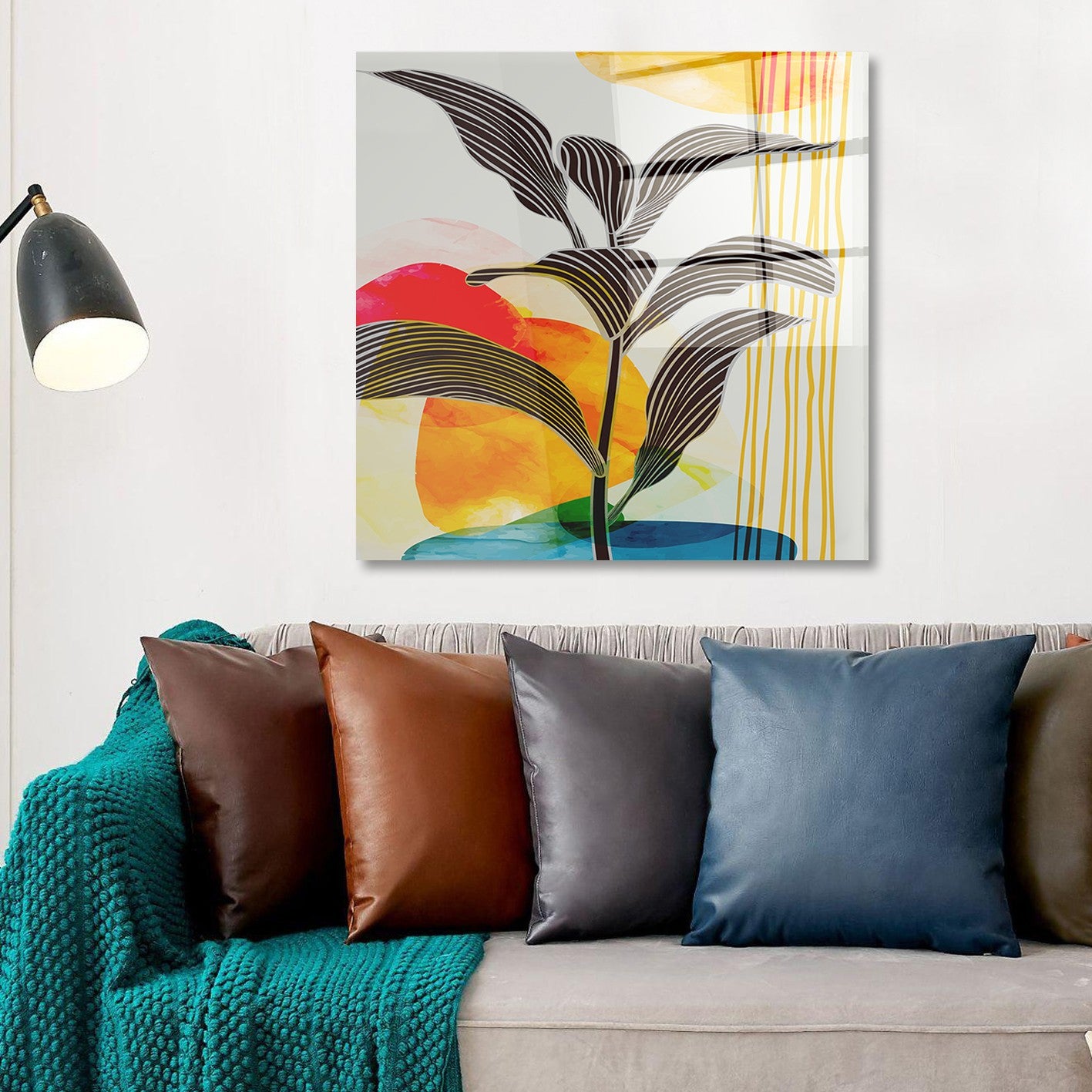 Arte em Vidro Temperado Multicolor 70x70cm - Pintura Decorativa de Parede Premium