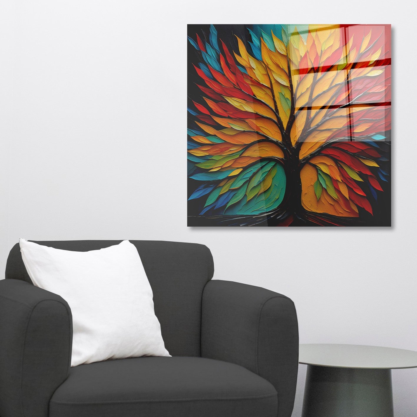 Arte em Vidro Temperado Multicolor 70x70cm - Pintura Decorativa de Alta Qualidade